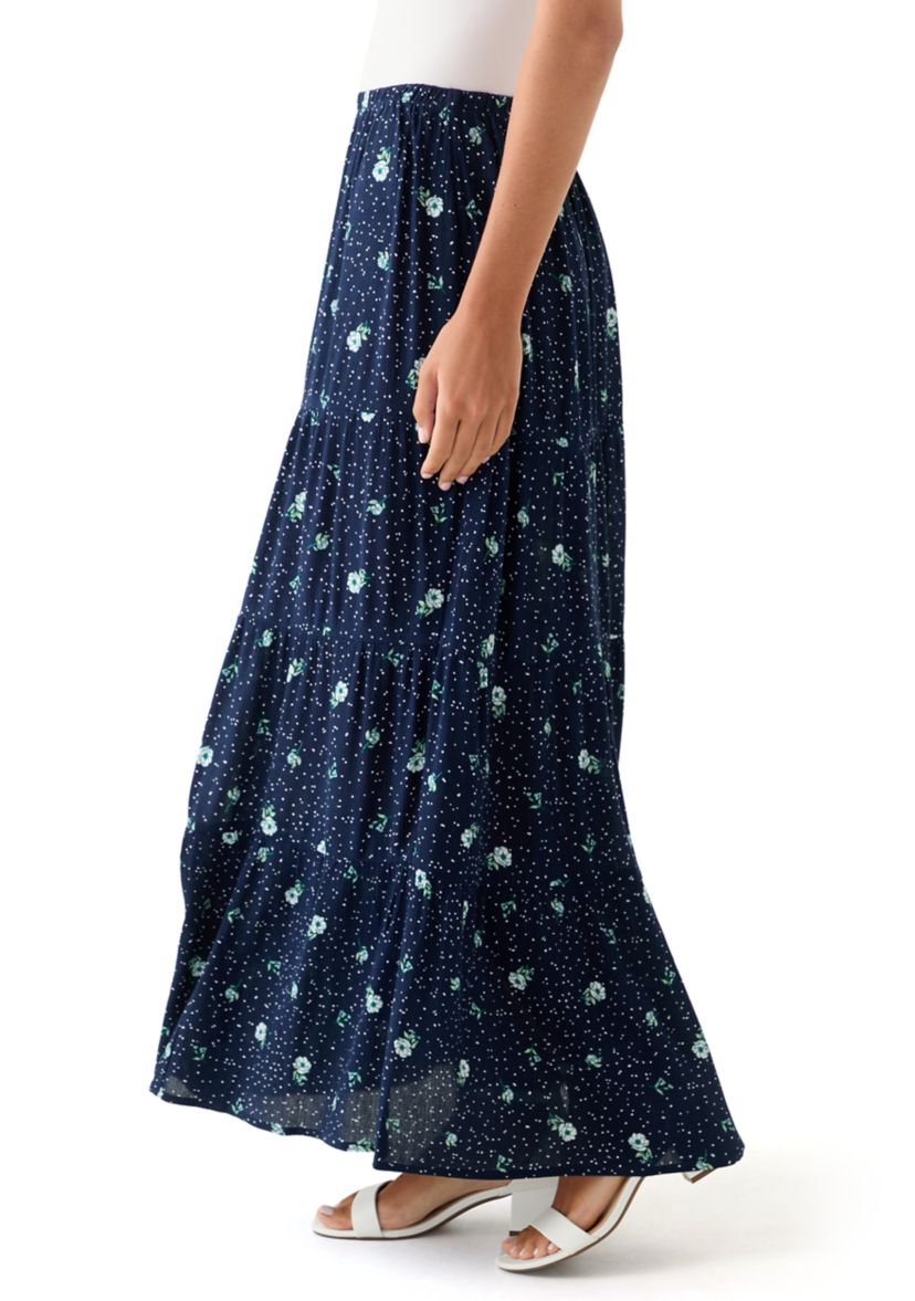 Womens Tiered Printed Maxi Skirt