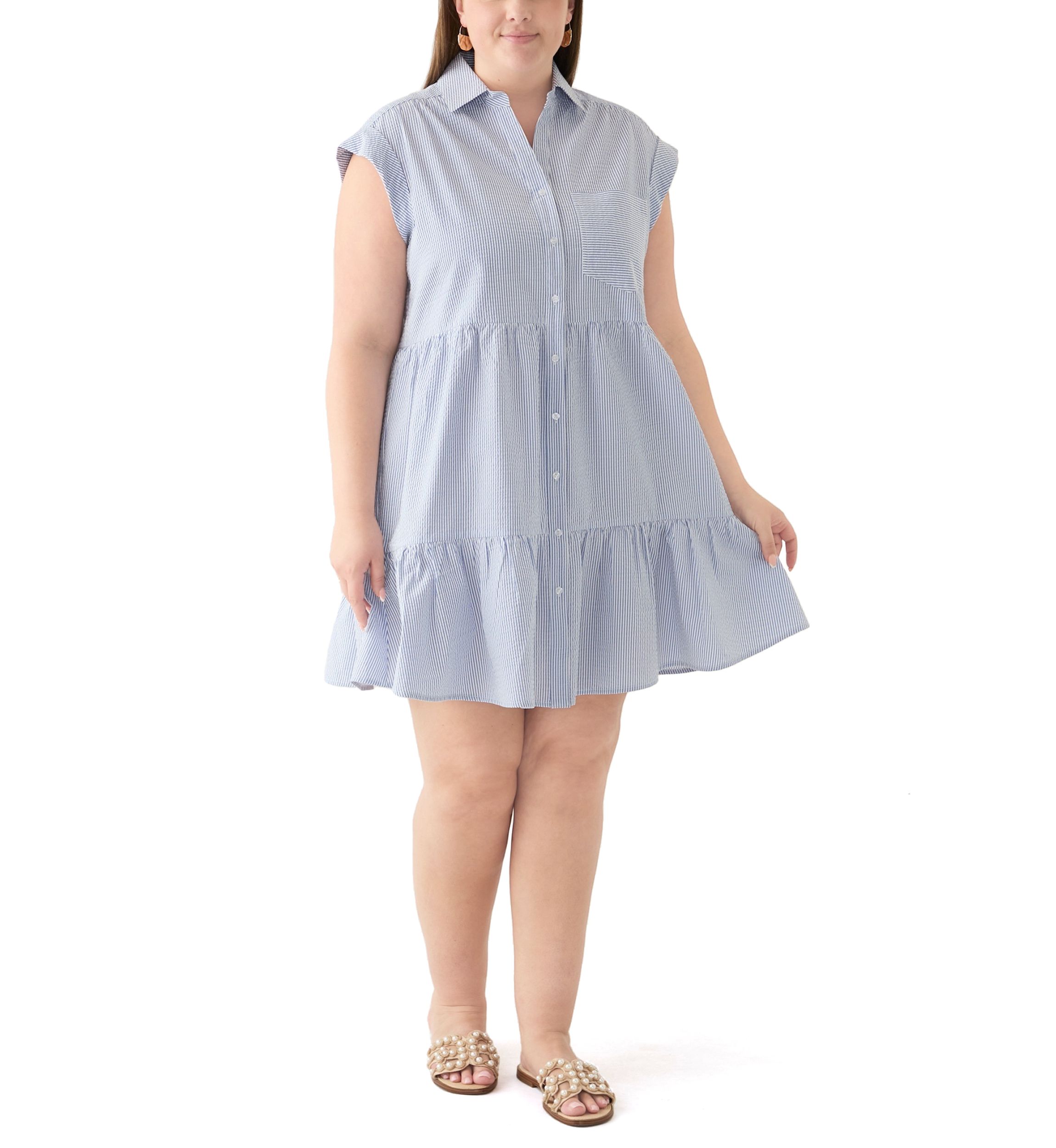 Plus Size Short Sleeve Tiered Shirtdress