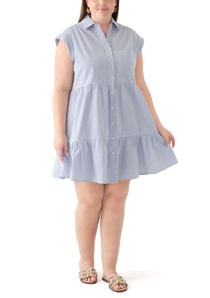 Plus Size Short Sleeve Tiered Shirtdress