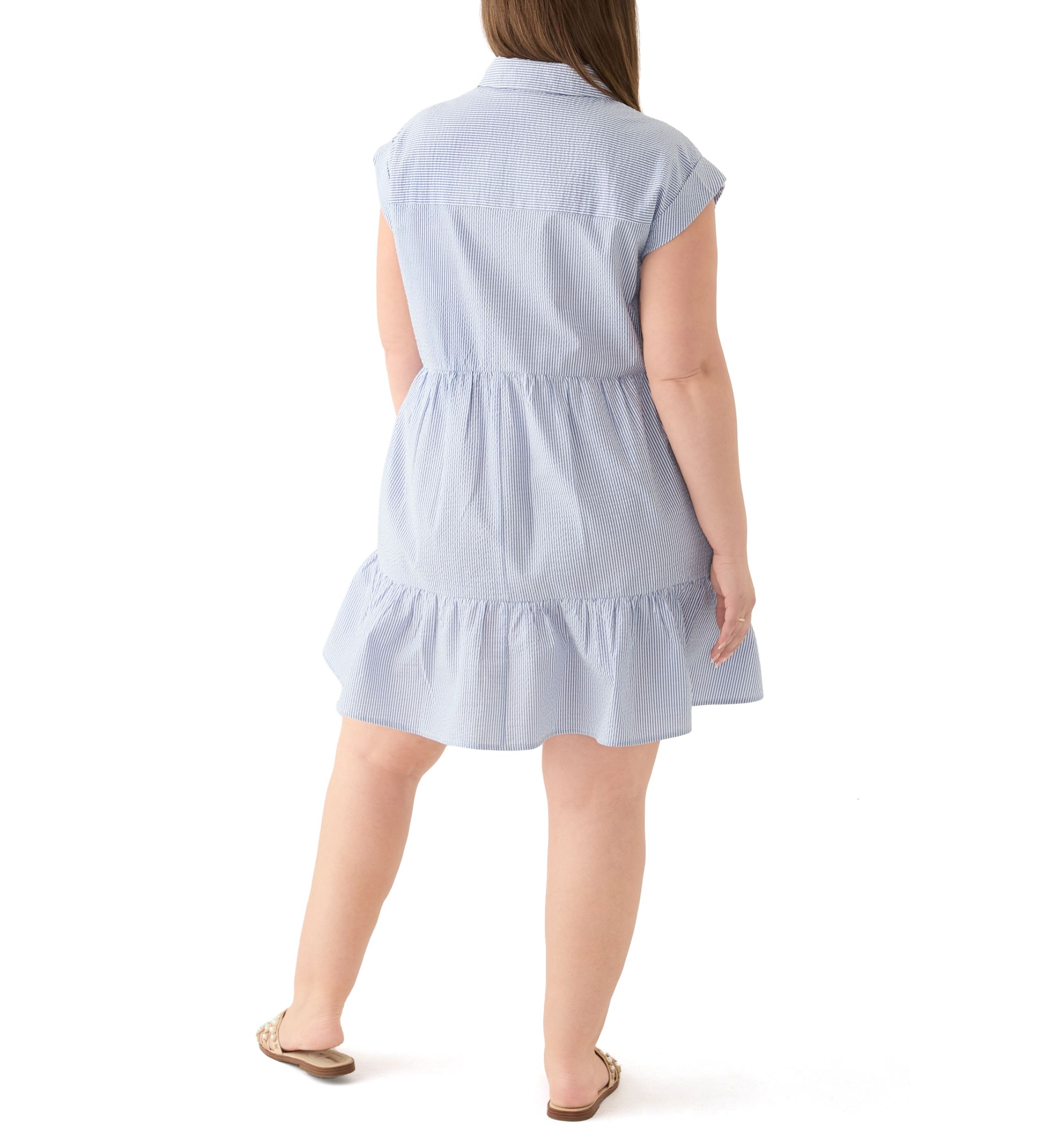 Plus Size Short Sleeve Tiered Shirtdress