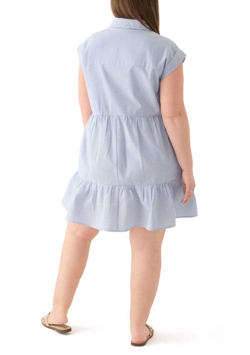 Plus Size Short Sleeve Tiered Shirtdress