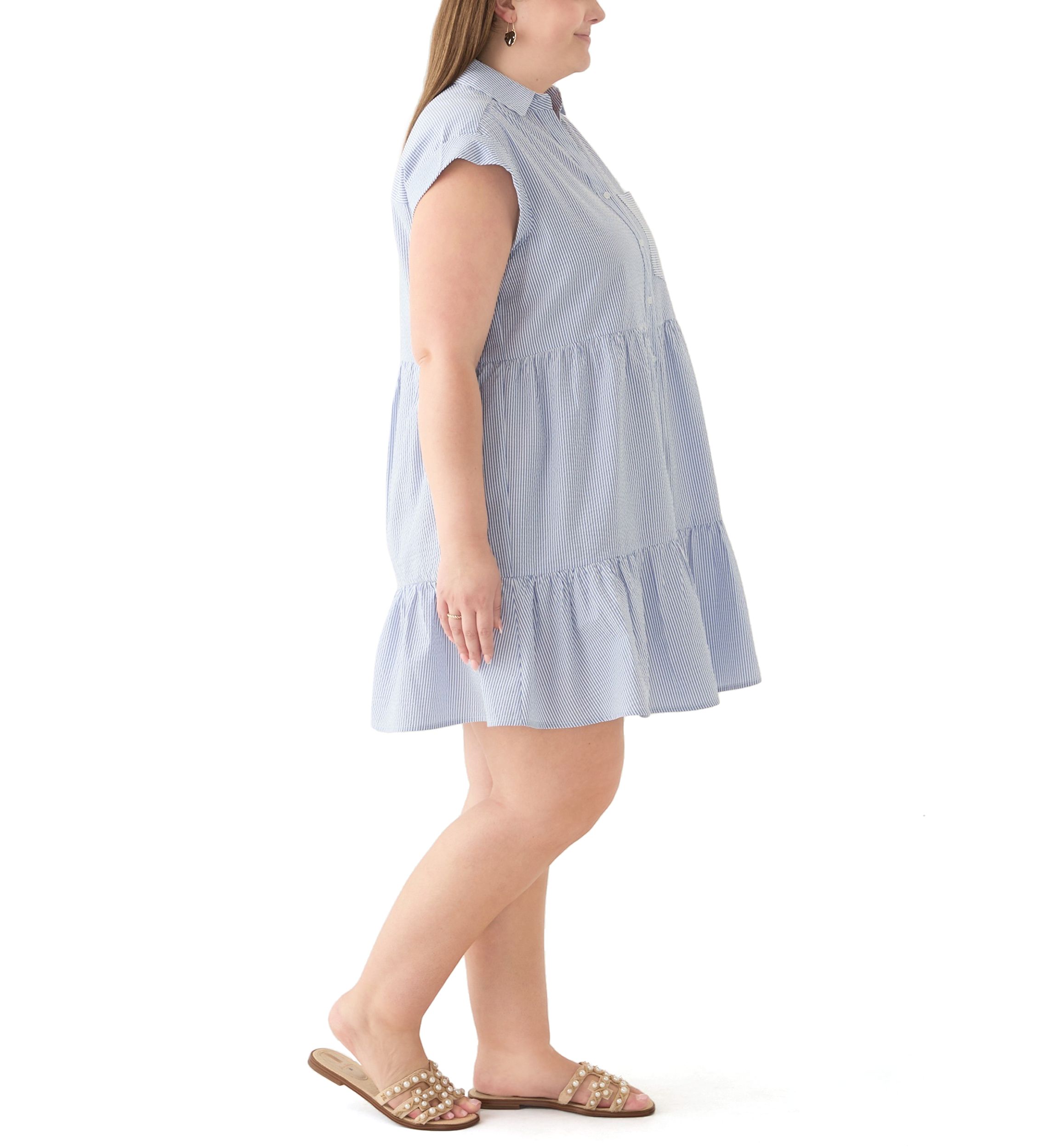 Plus Size Short Sleeve Tiered Shirtdress