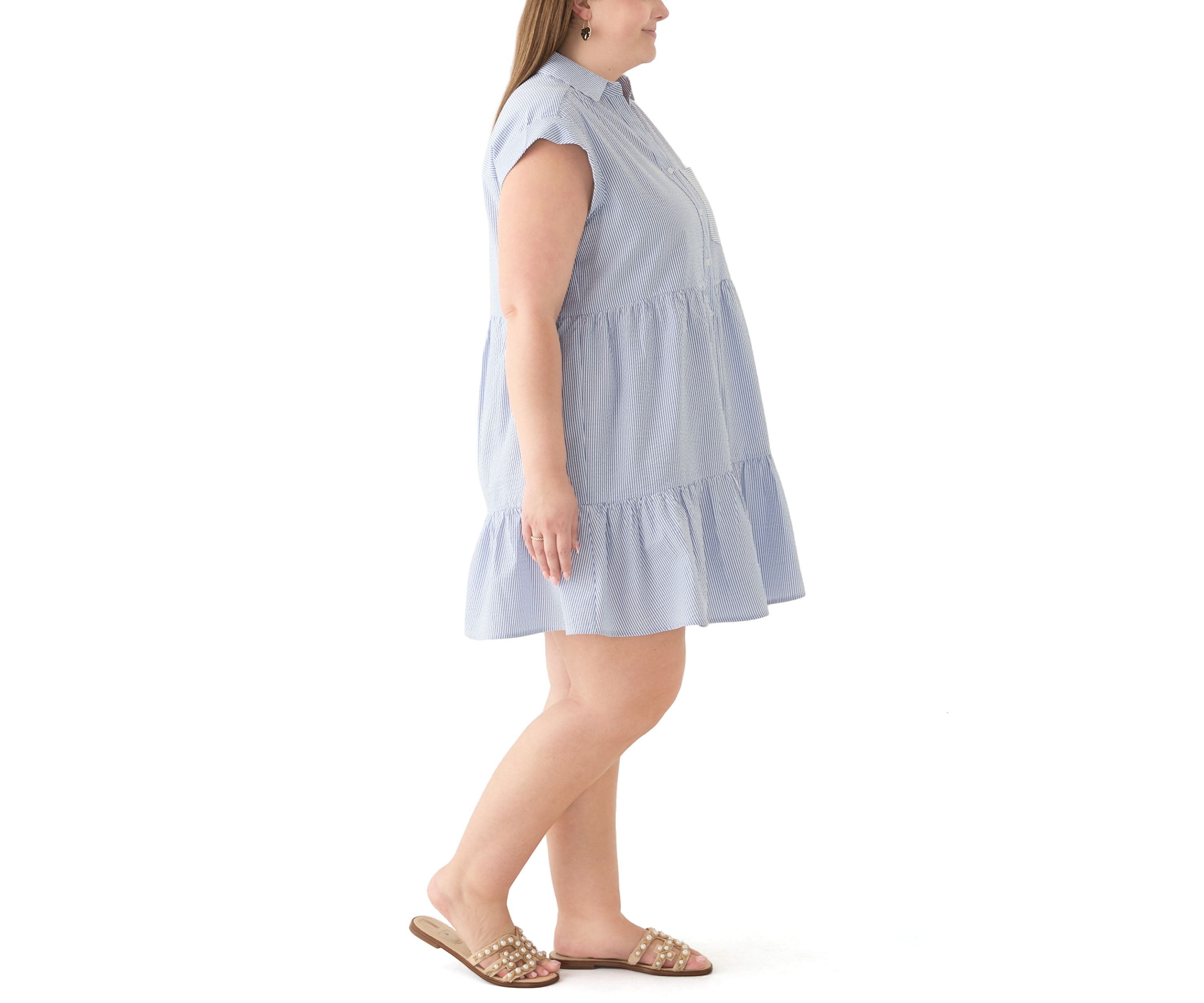 Plus Size Short Sleeve Tiered Shirtdress