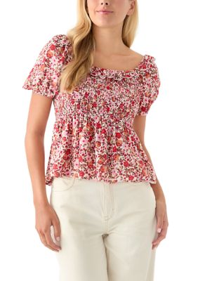 Oak & Trellis Women's Printed Puff Sleeve Babydoll Top, Large