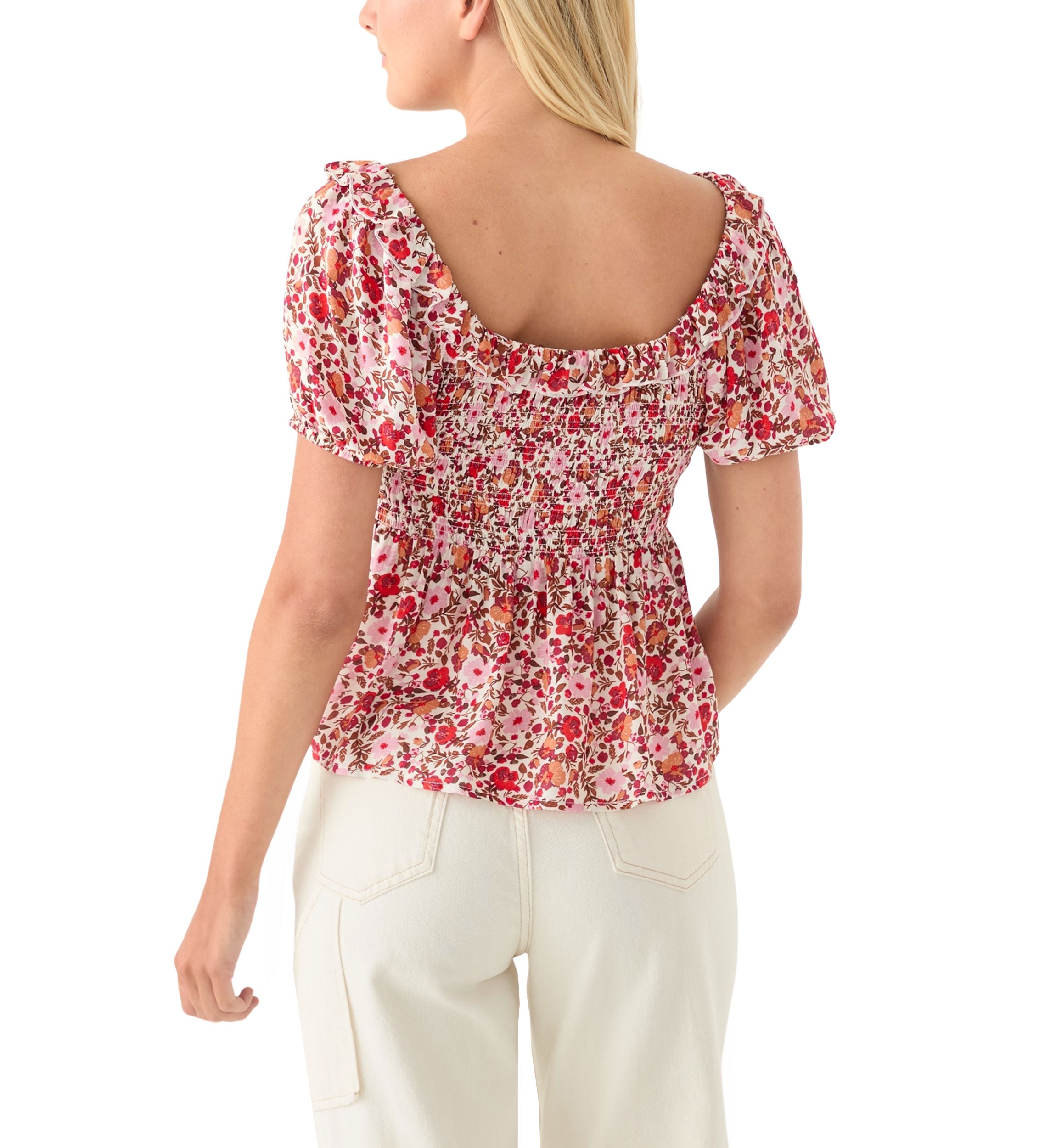 Womens Printed Puff Sleeve Babydoll Top