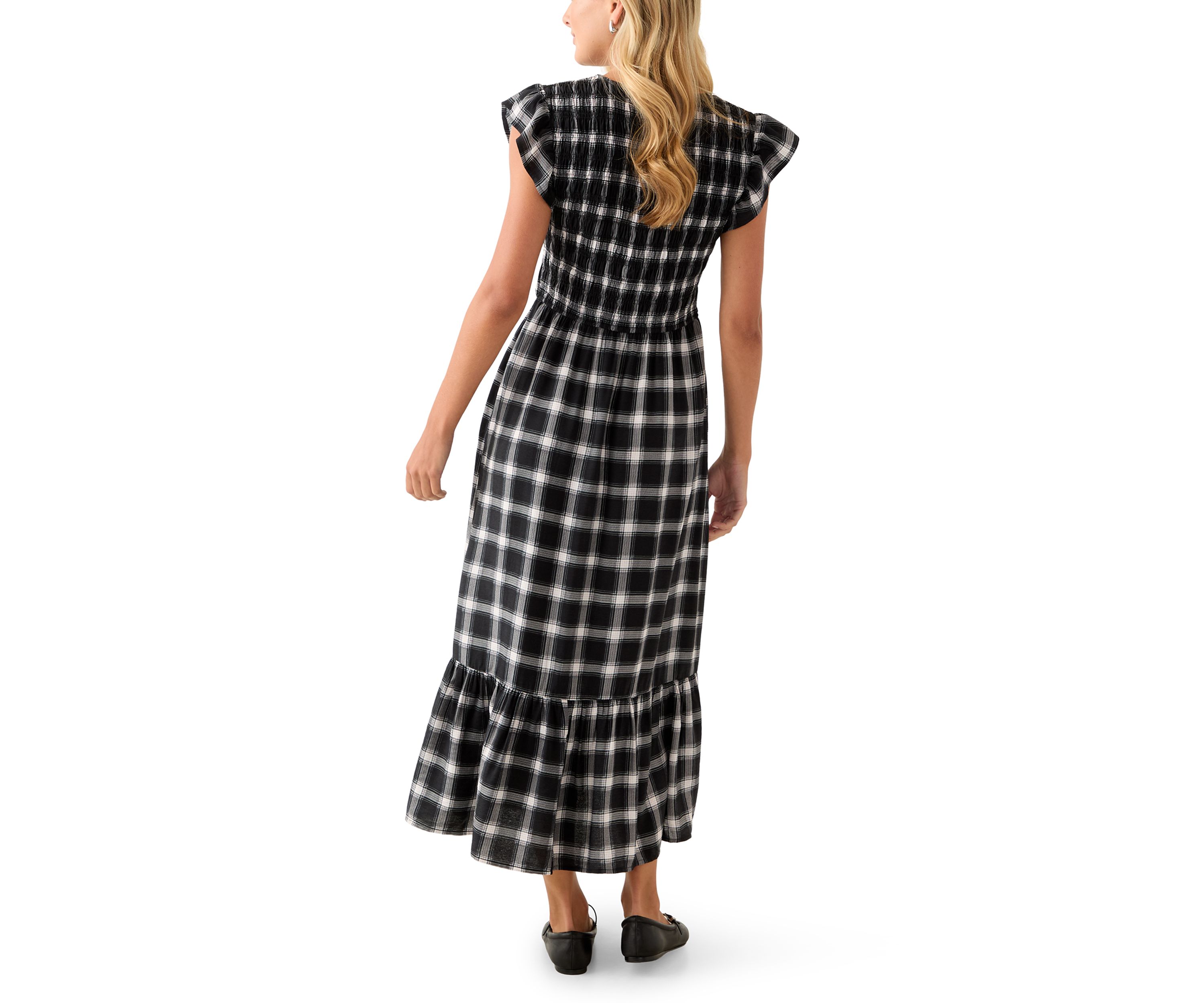 Womens Flutter Sleeve Button Down Maxi Dress