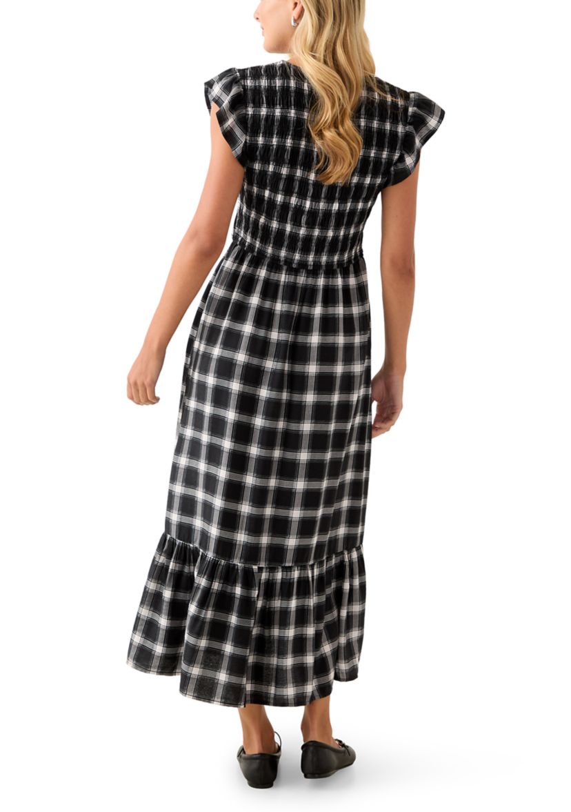 Womens Flutter Sleeve Button Down Maxi Dress