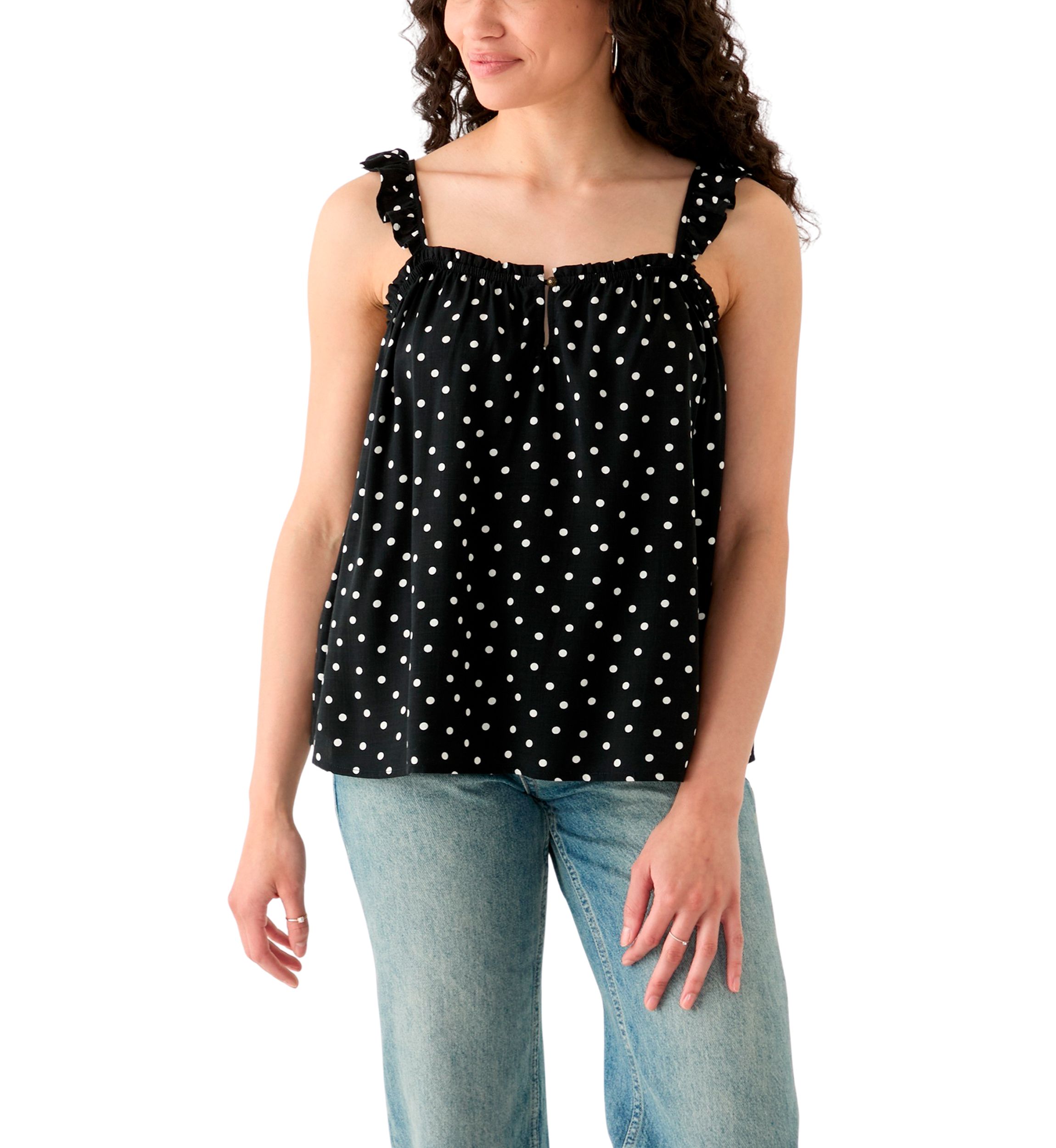 Womens Printed Ruffle Tank Top