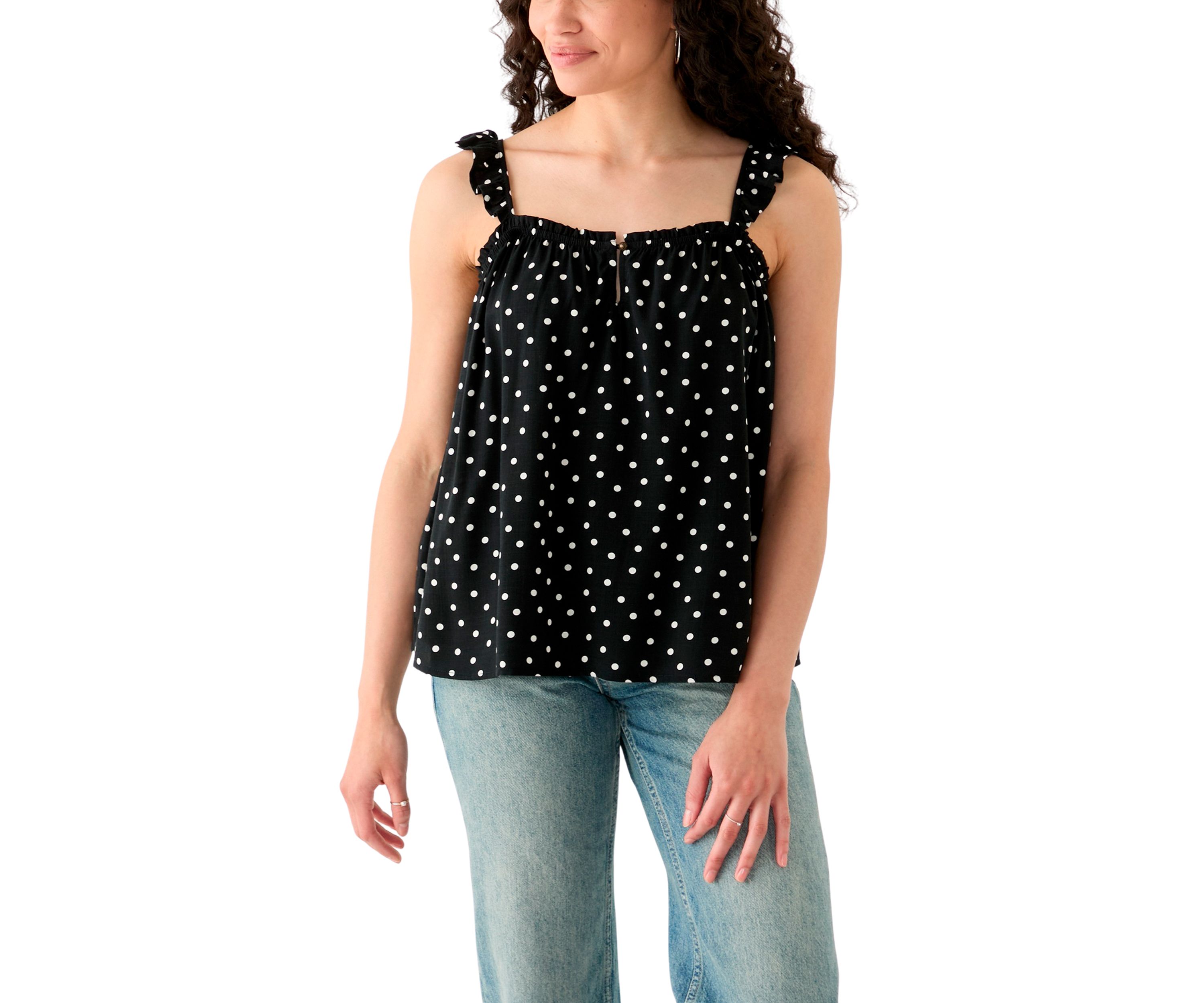 Womens Printed Ruffle Tank Top