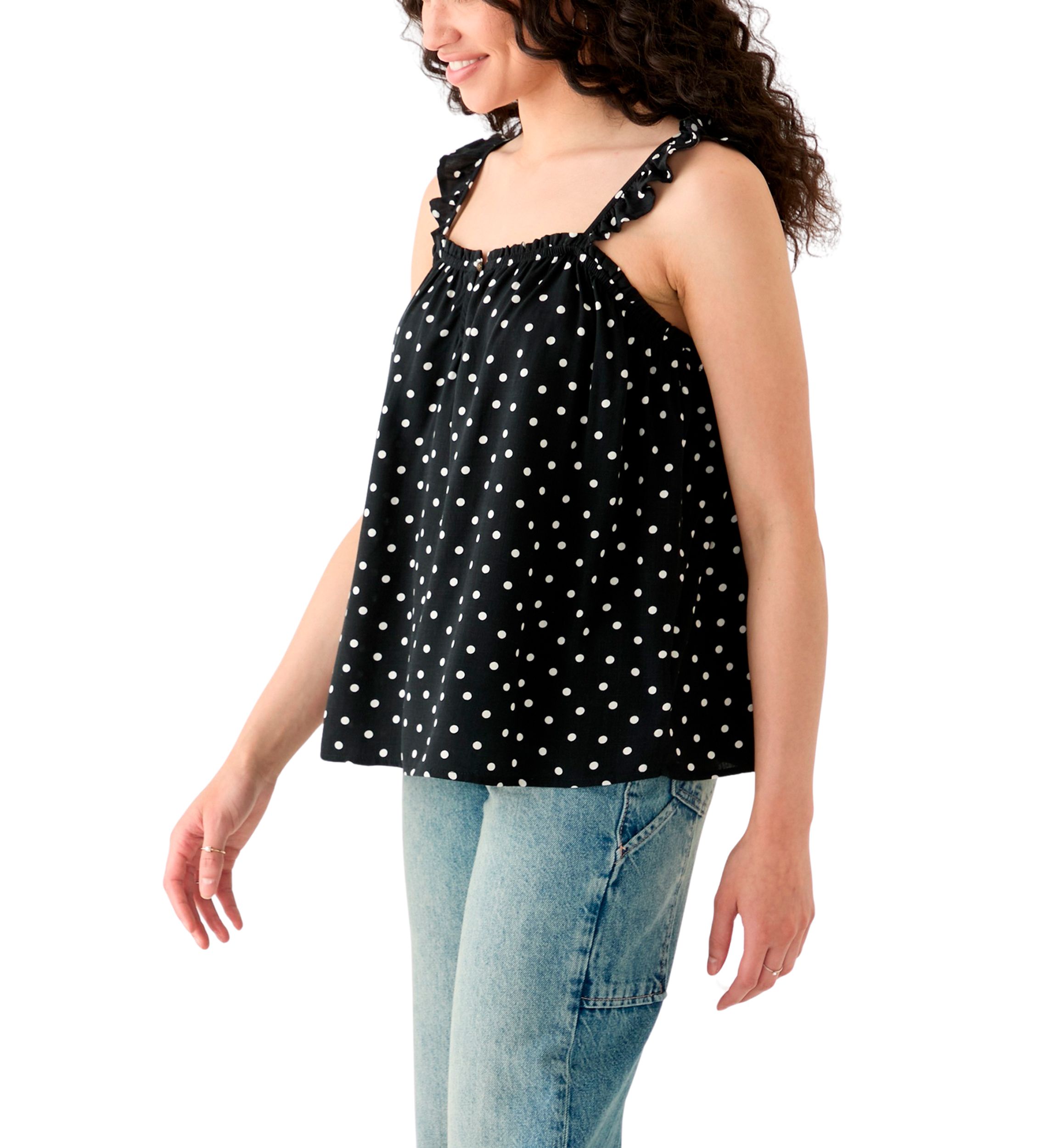 Womens Printed Ruffle Tank Top