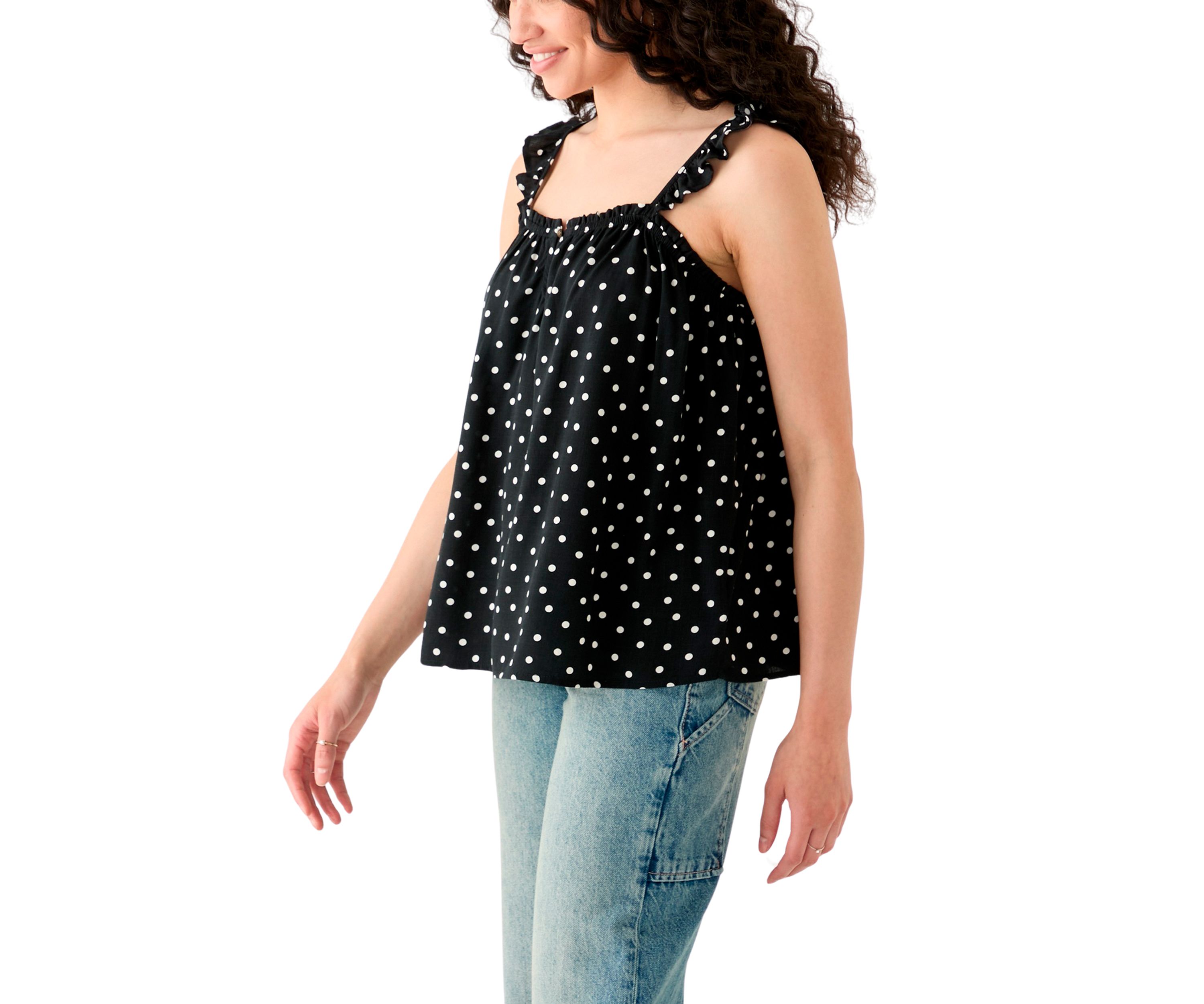 Womens Printed Ruffle Tank Top