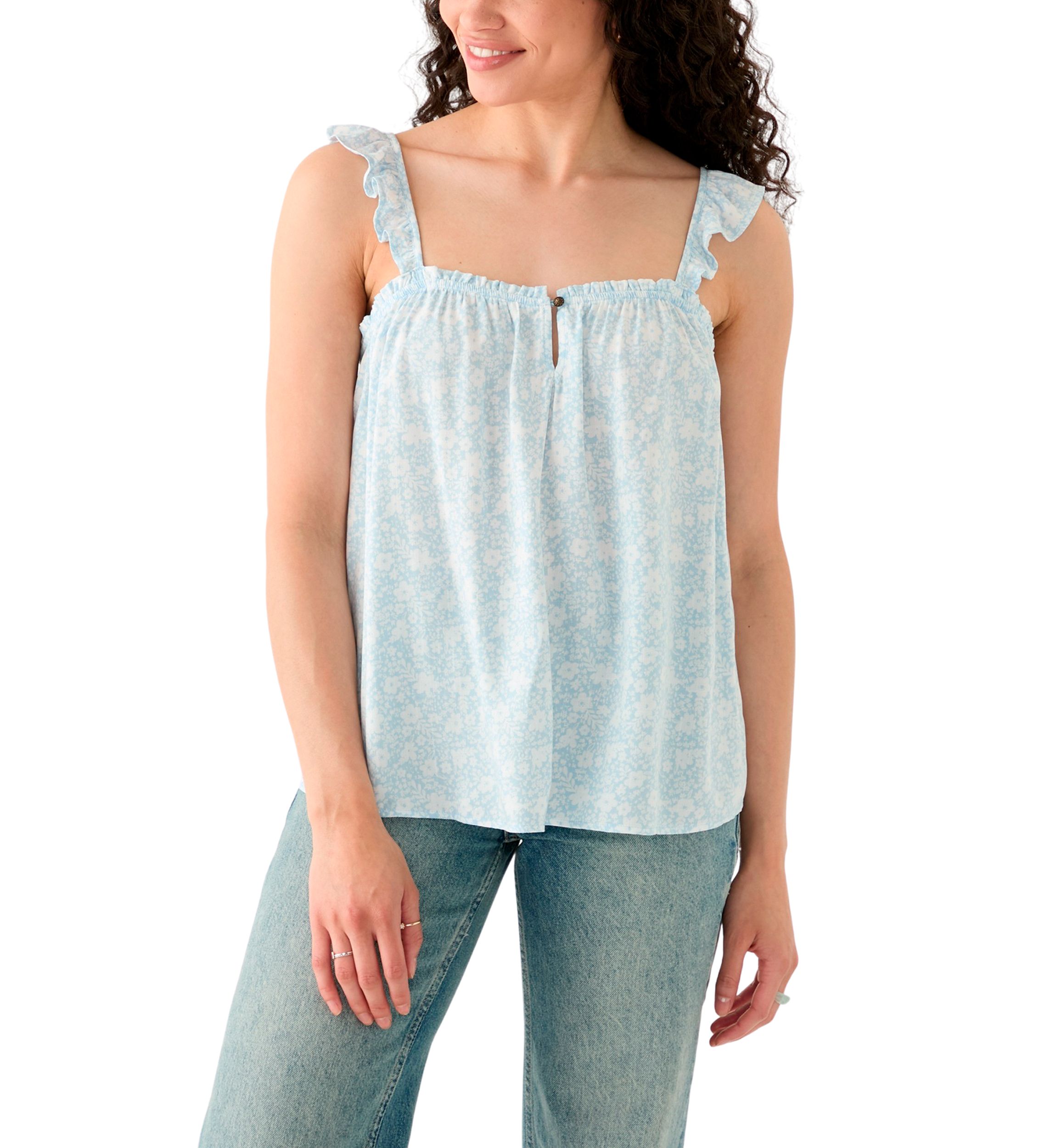 Womens Printed Ruffle Tank Top