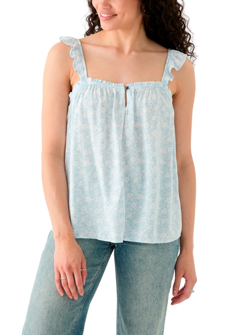 Womens Printed Ruffle Tank Top