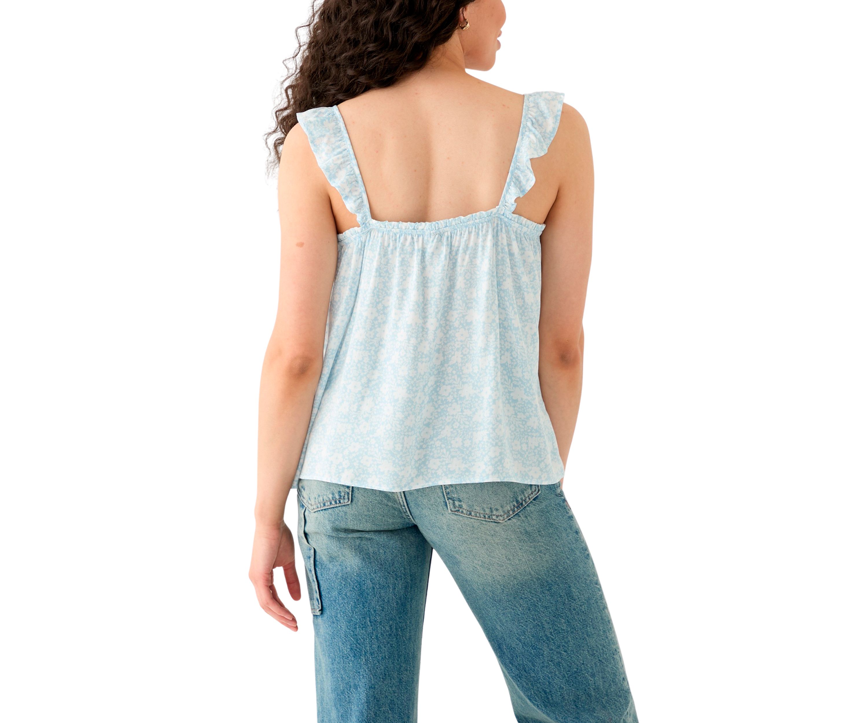 Womens Printed Ruffle Tank Top