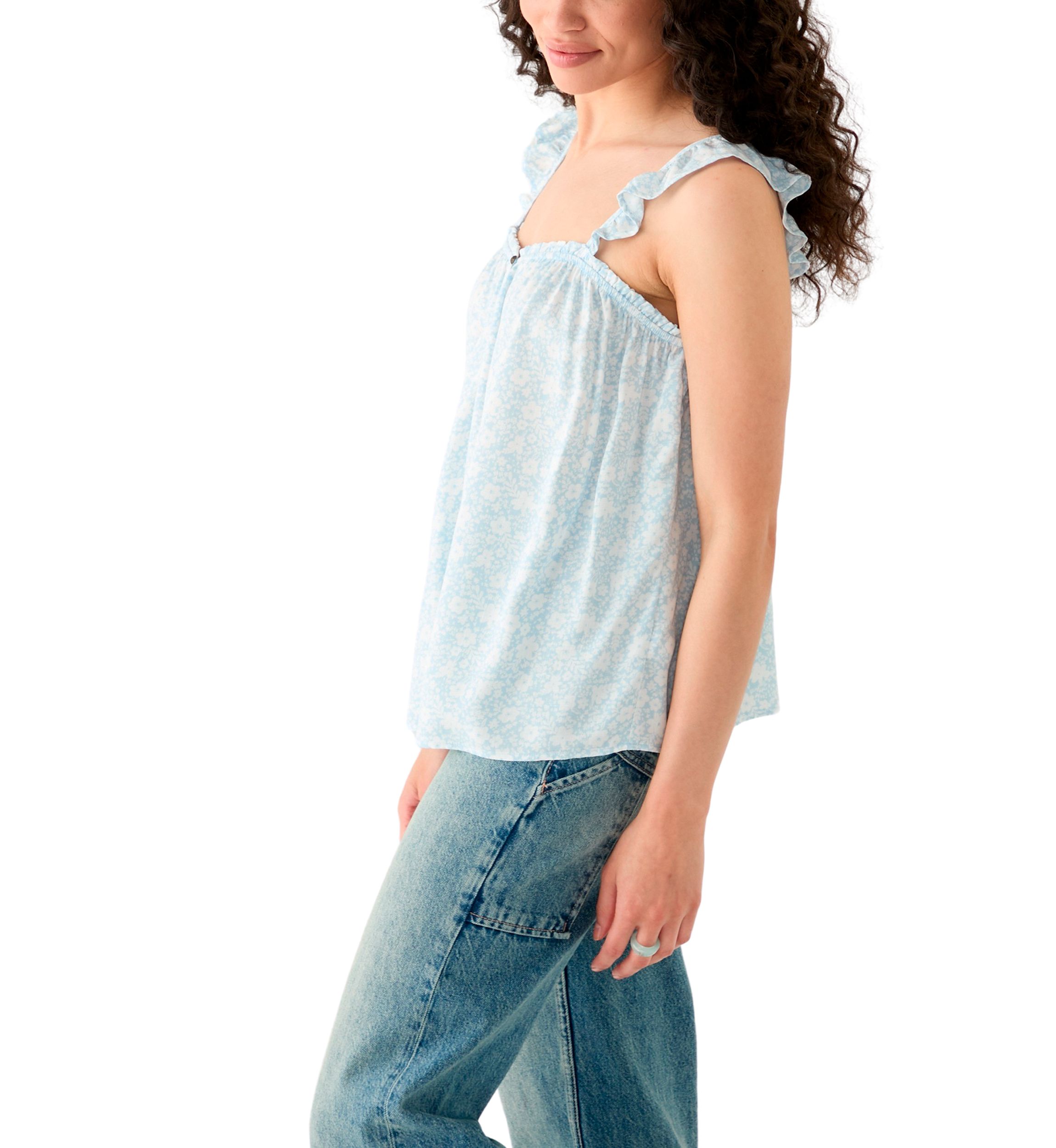 Womens Printed Ruffle Tank Top