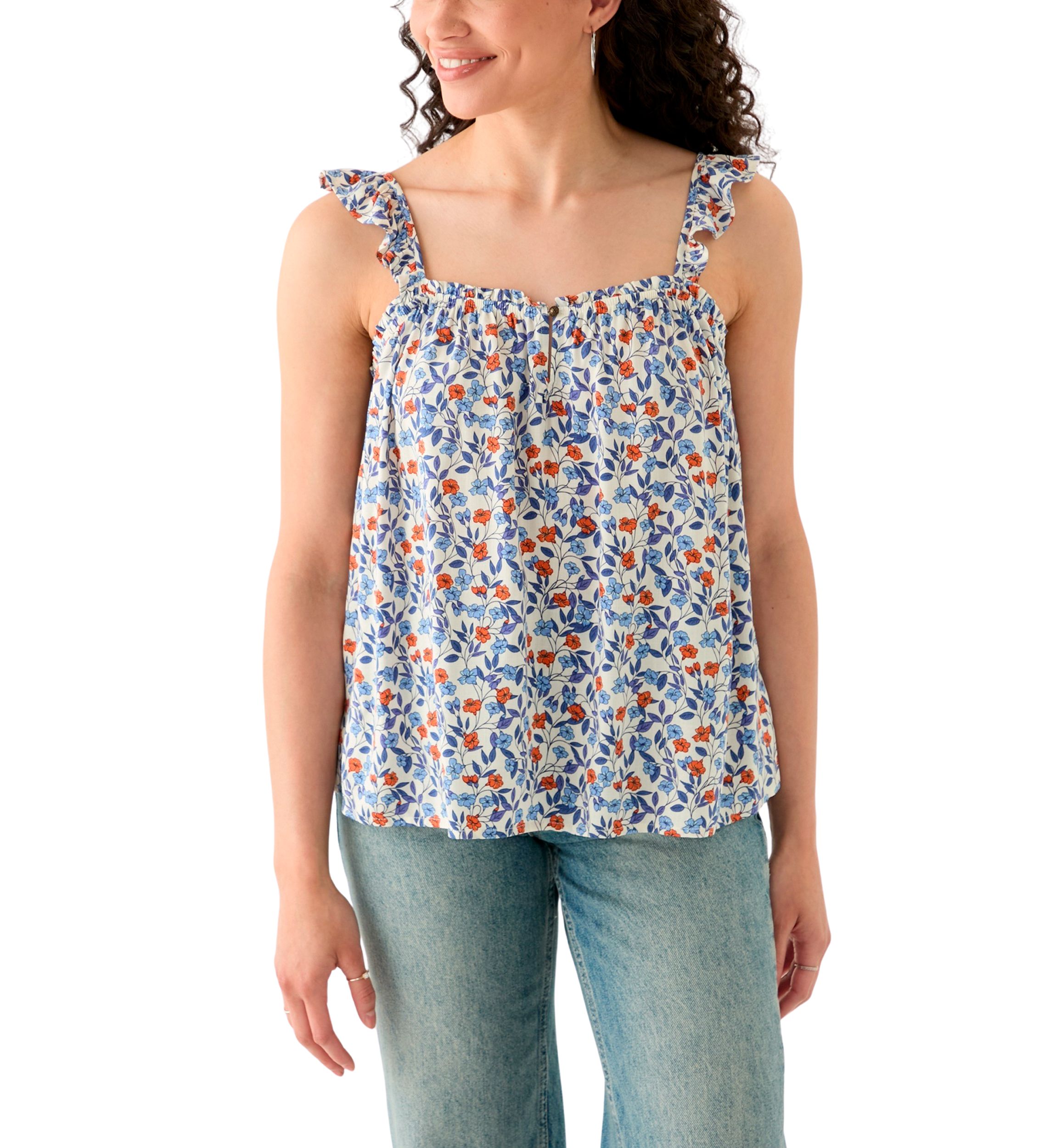 Womens Printed Ruffle Tank Top