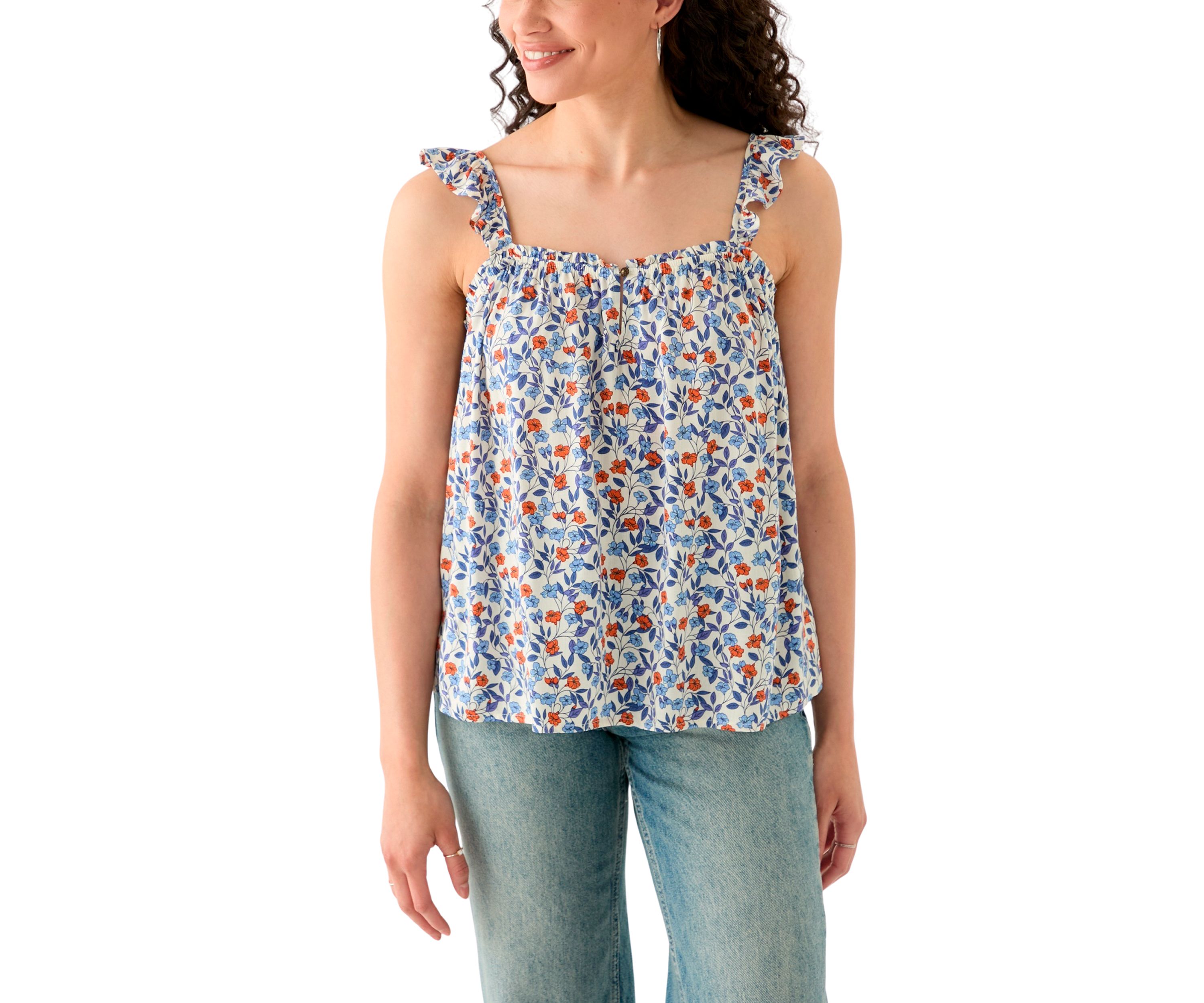 Womens Printed Ruffle Tank Top