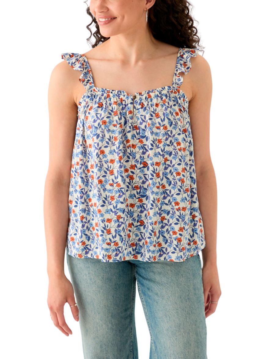 Womens Printed Ruffle Tank Top
