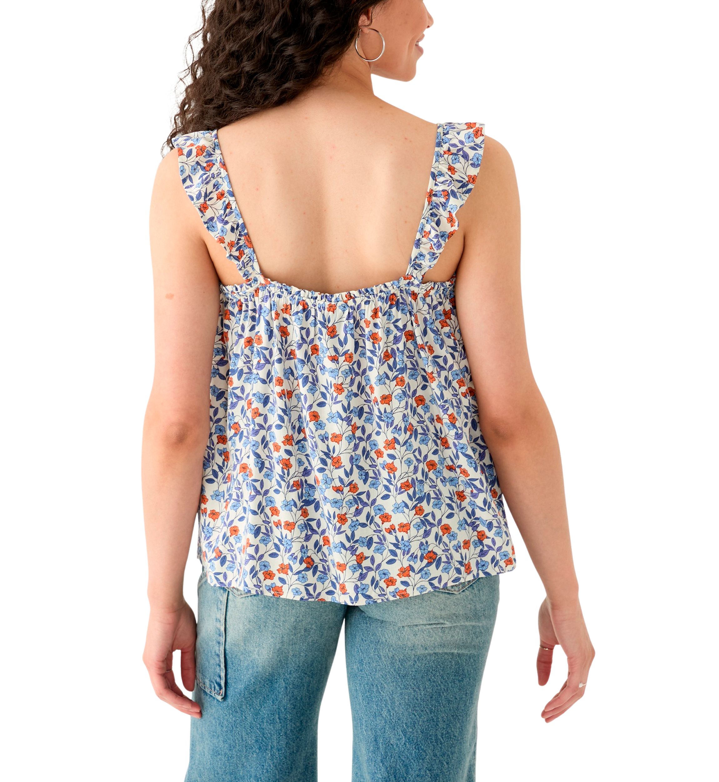 Womens Printed Ruffle Tank Top