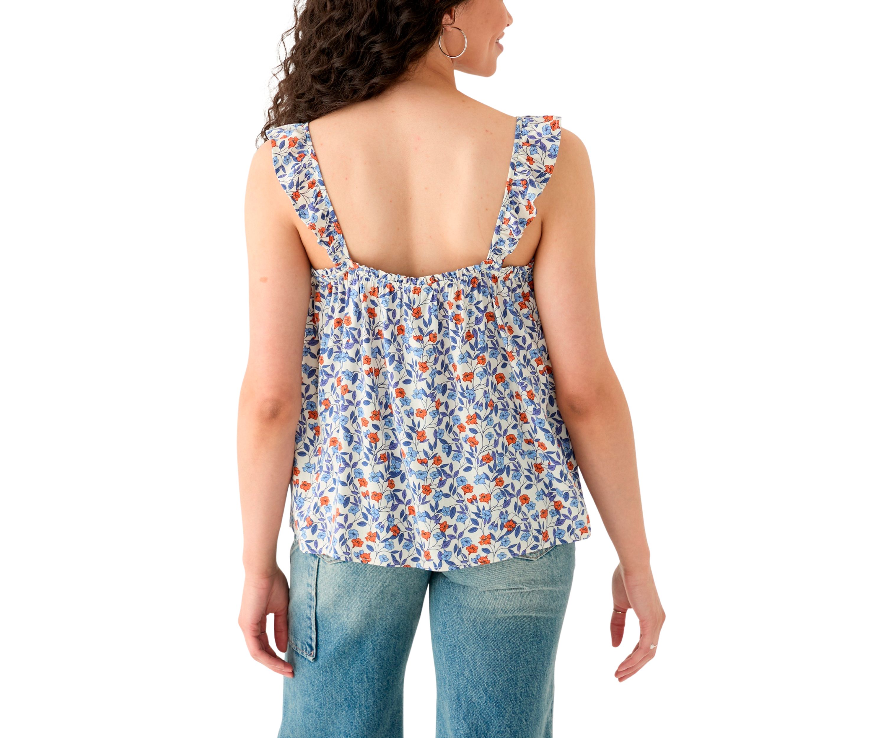 Womens Printed Ruffle Tank Top
