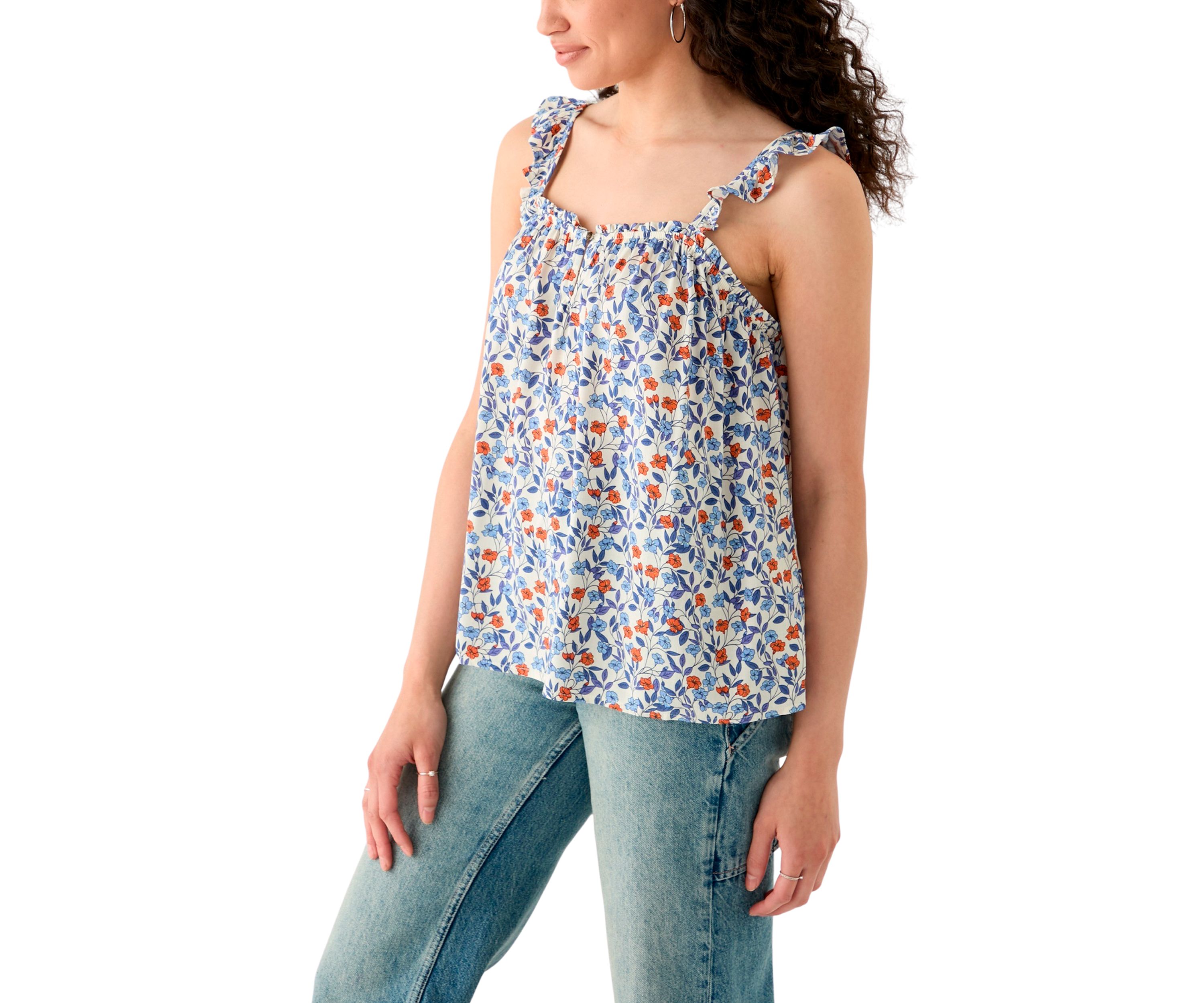 Womens Printed Ruffle Tank Top