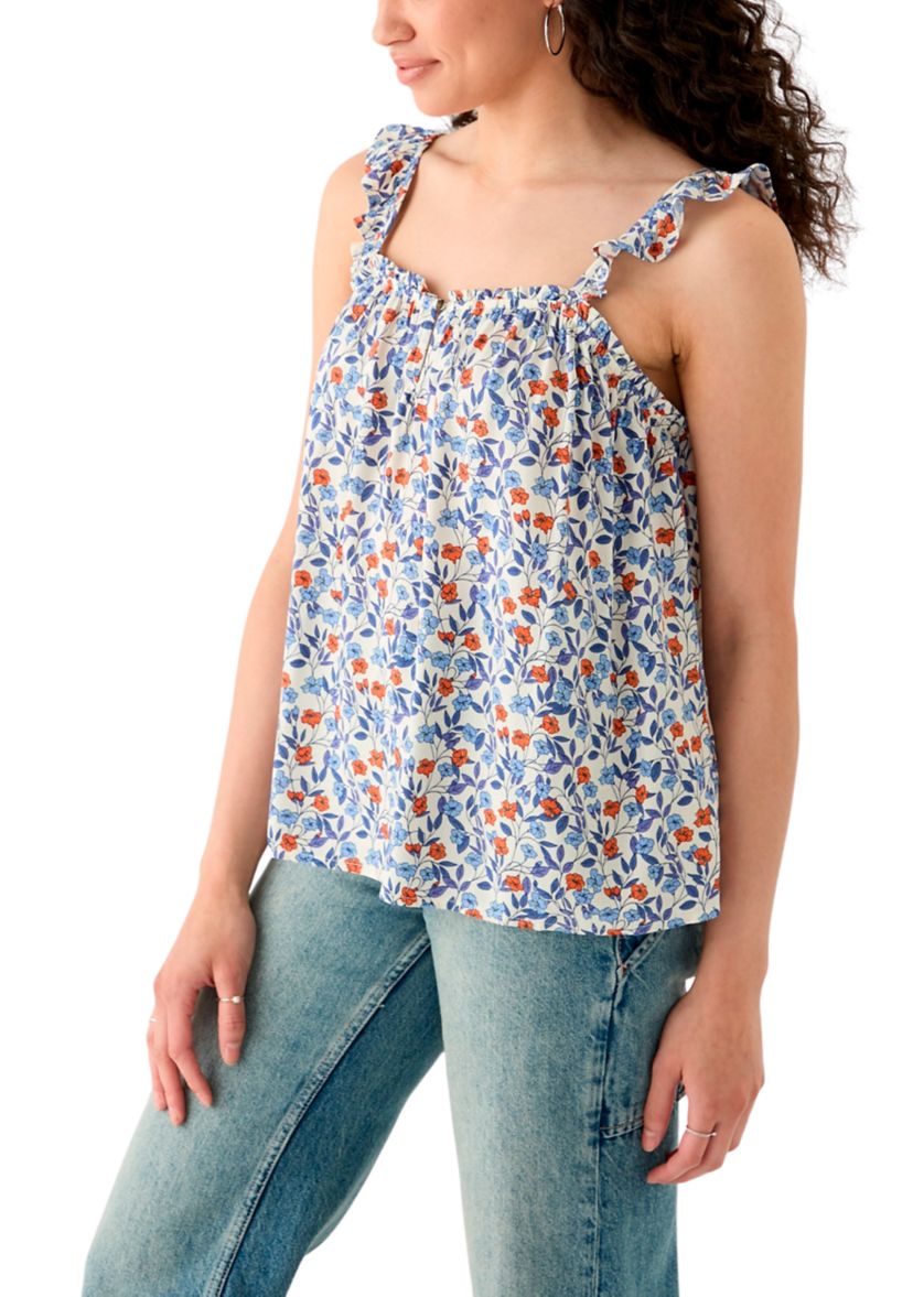Womens Printed Ruffle Tank Top