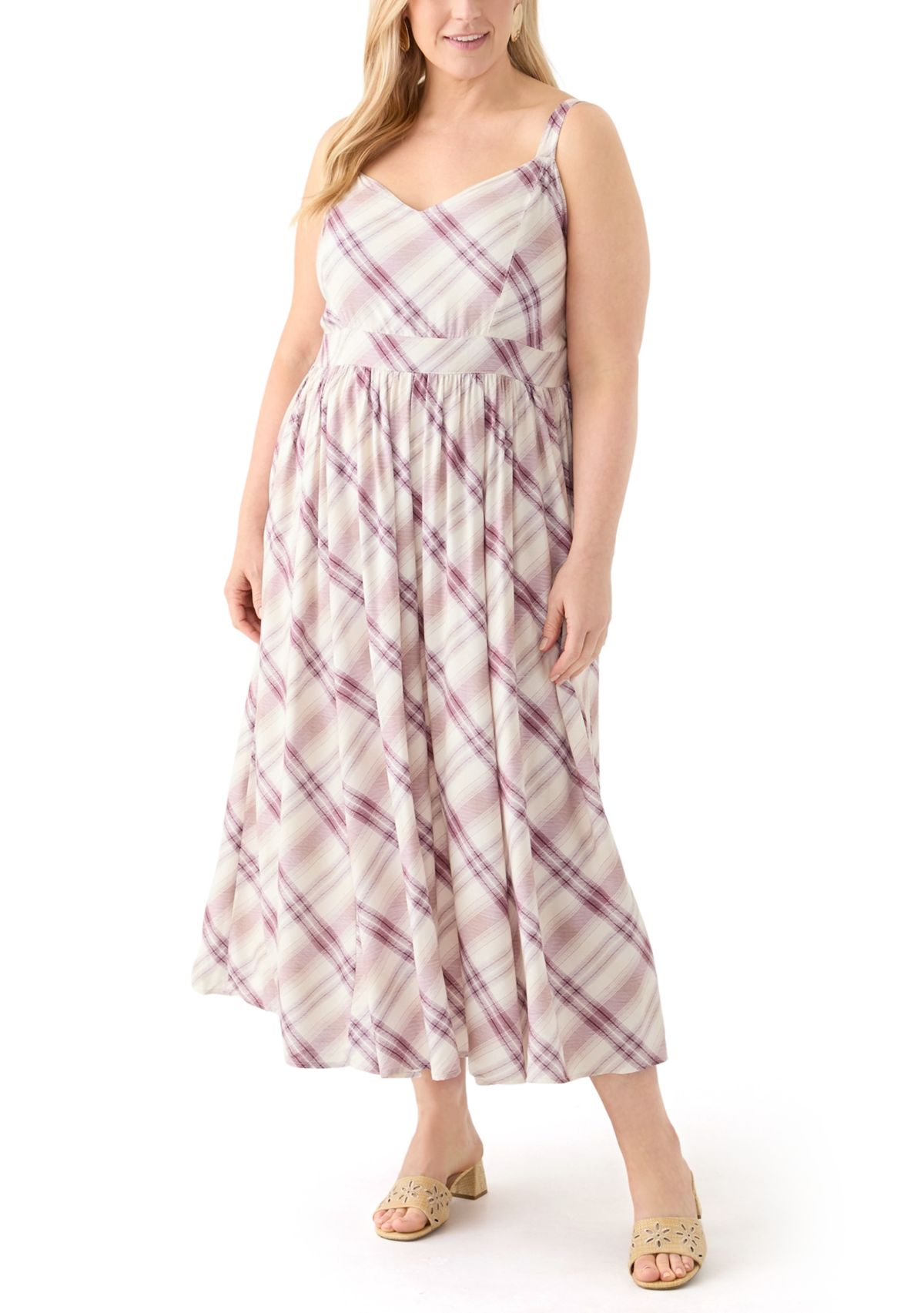 Plus Size Sleeveless Plaid Maxi Dress
