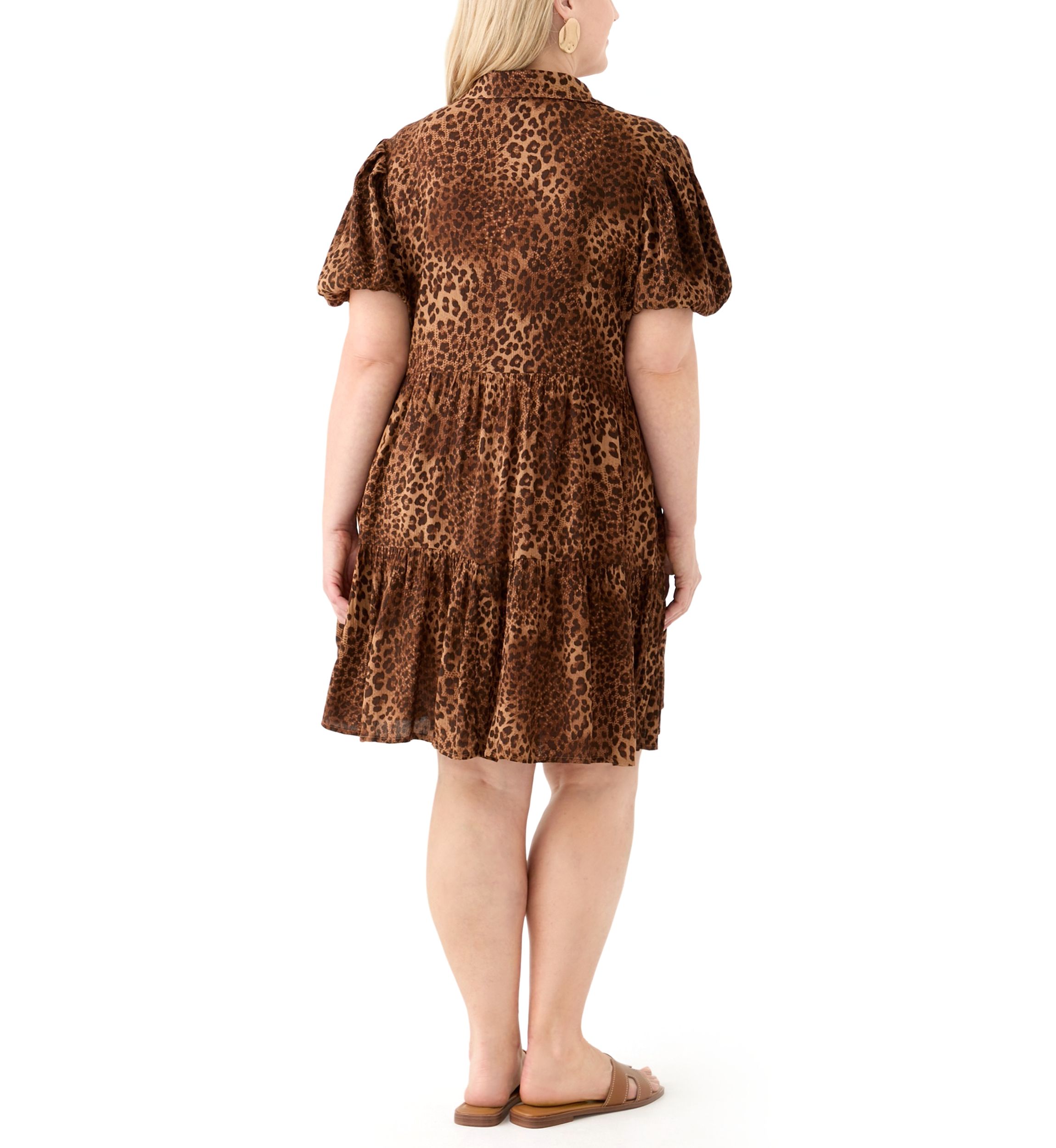 Plus Size Short Blouson Sleeve Printed Shirt Dress