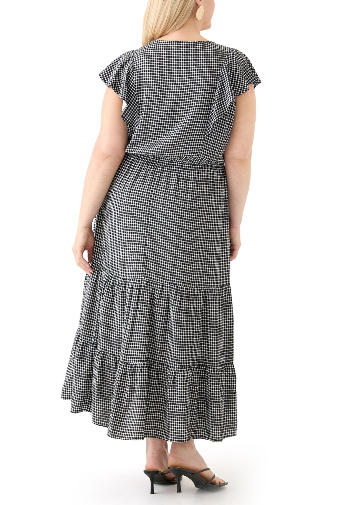 Plus Size Flutter Sleeve Printed Midi Dress