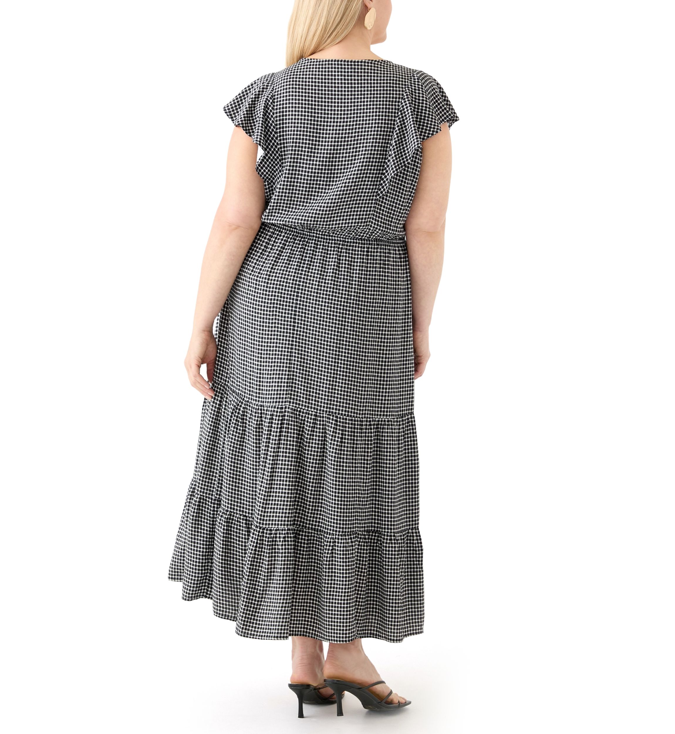 Plus Size Flutter Sleeve Printed Midi Dress