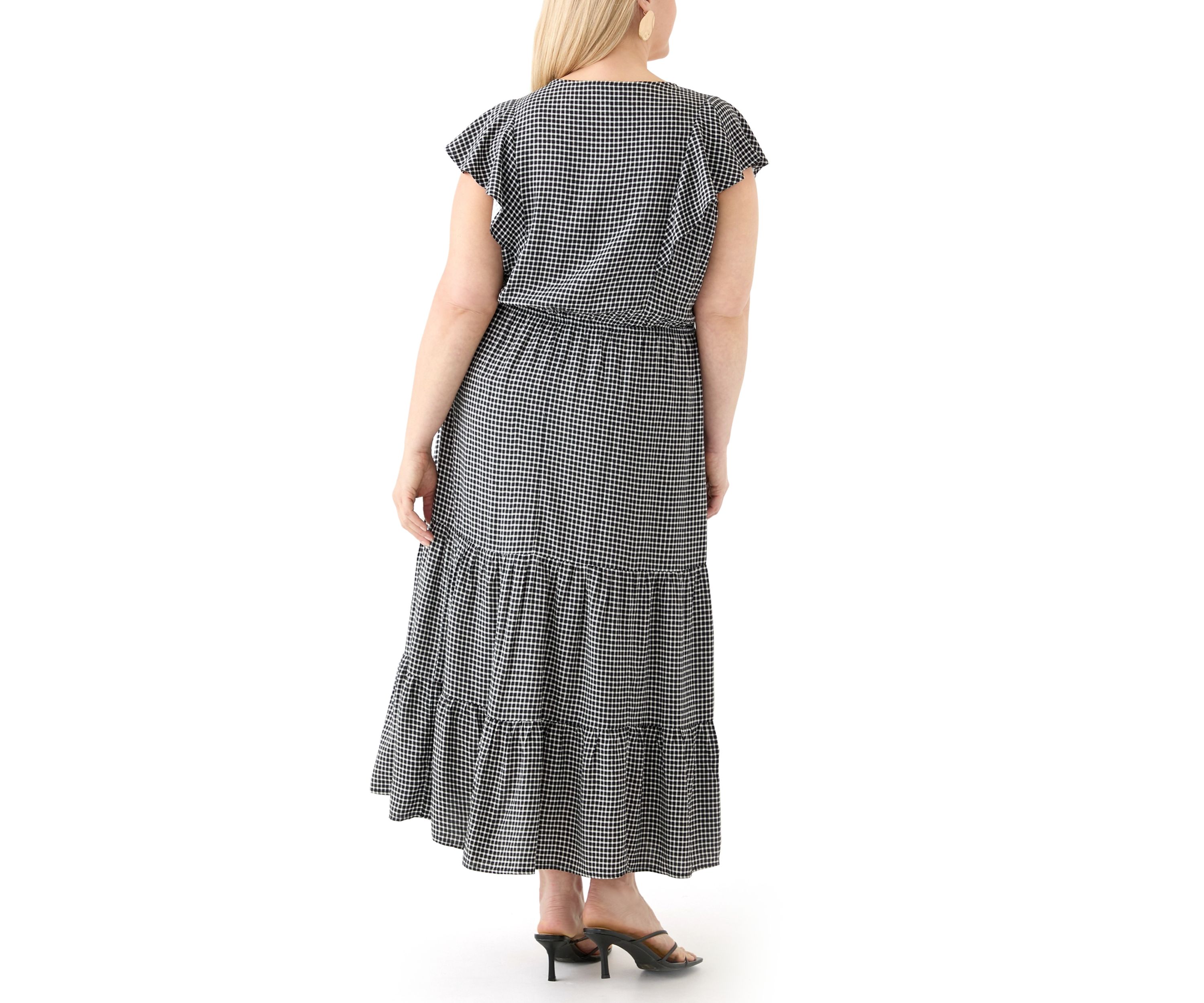 Plus Size Flutter Sleeve Printed Midi Dress
