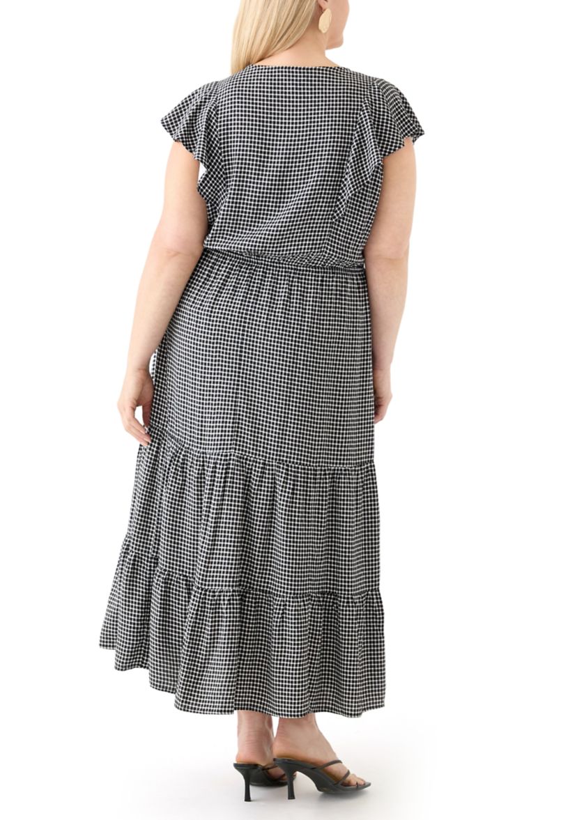 Plus Size Flutter Sleeve Printed Midi Dress