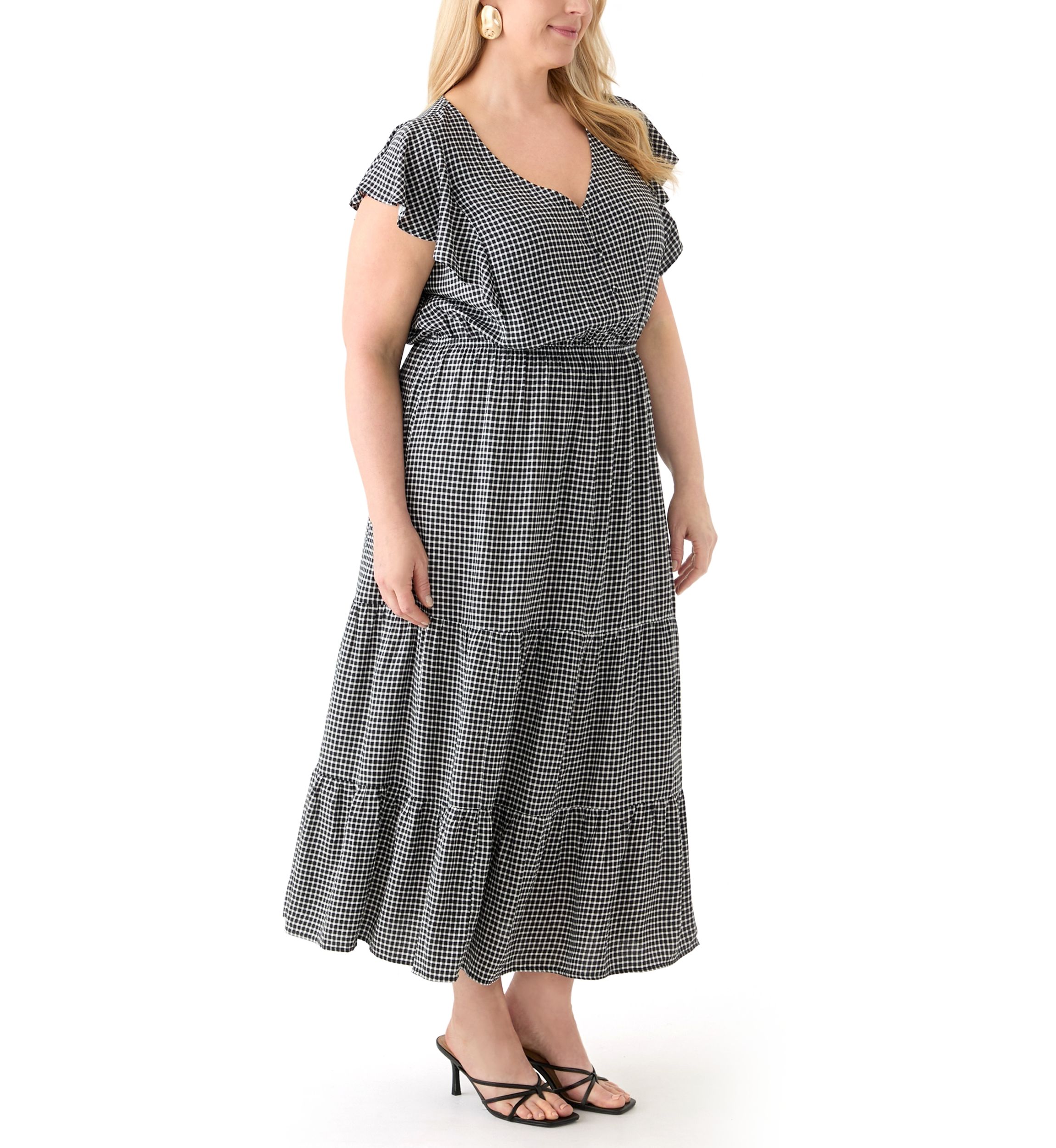 Plus Size Flutter Sleeve Printed Midi Dress