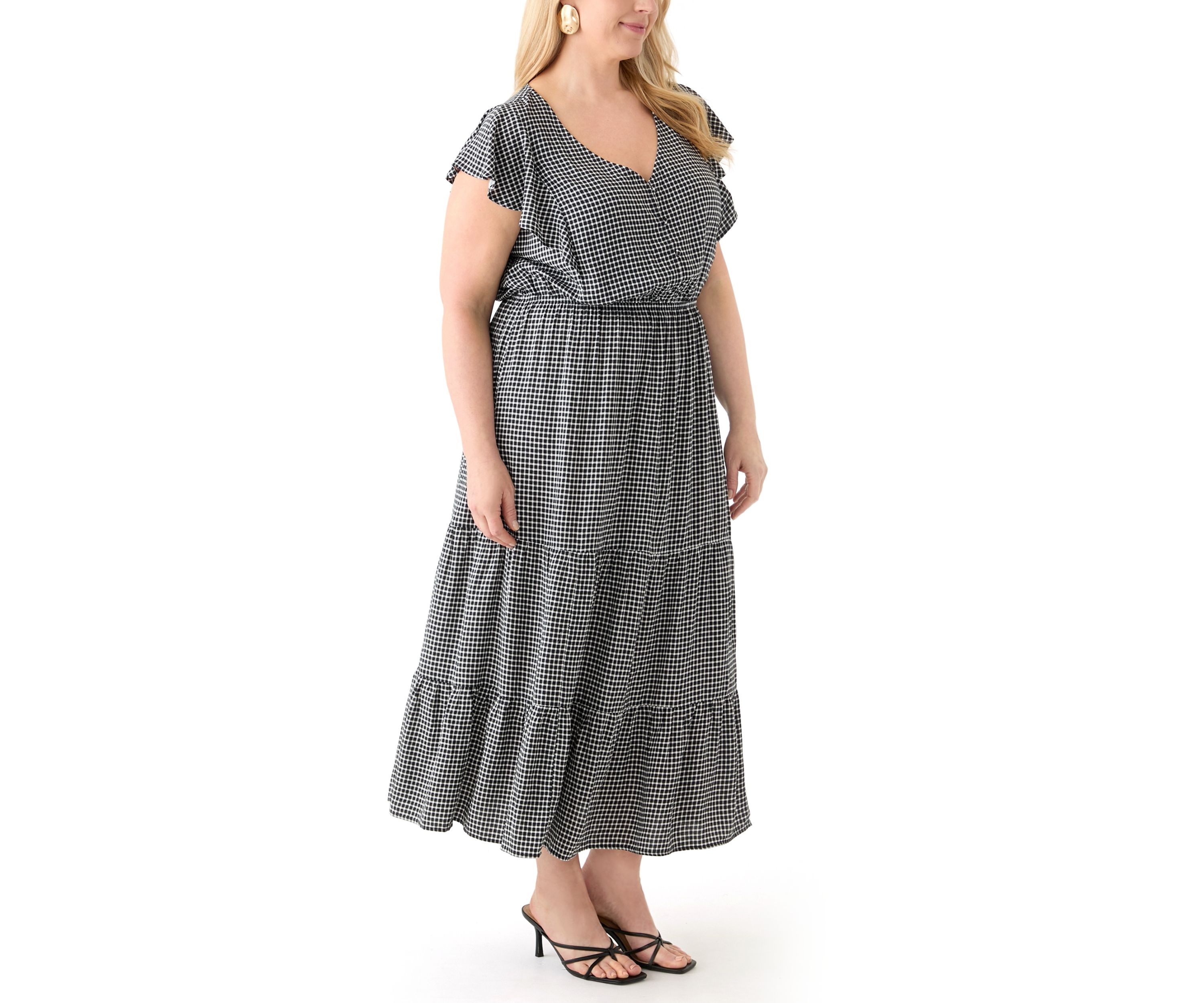 Plus Size Flutter Sleeve Printed Midi Dress