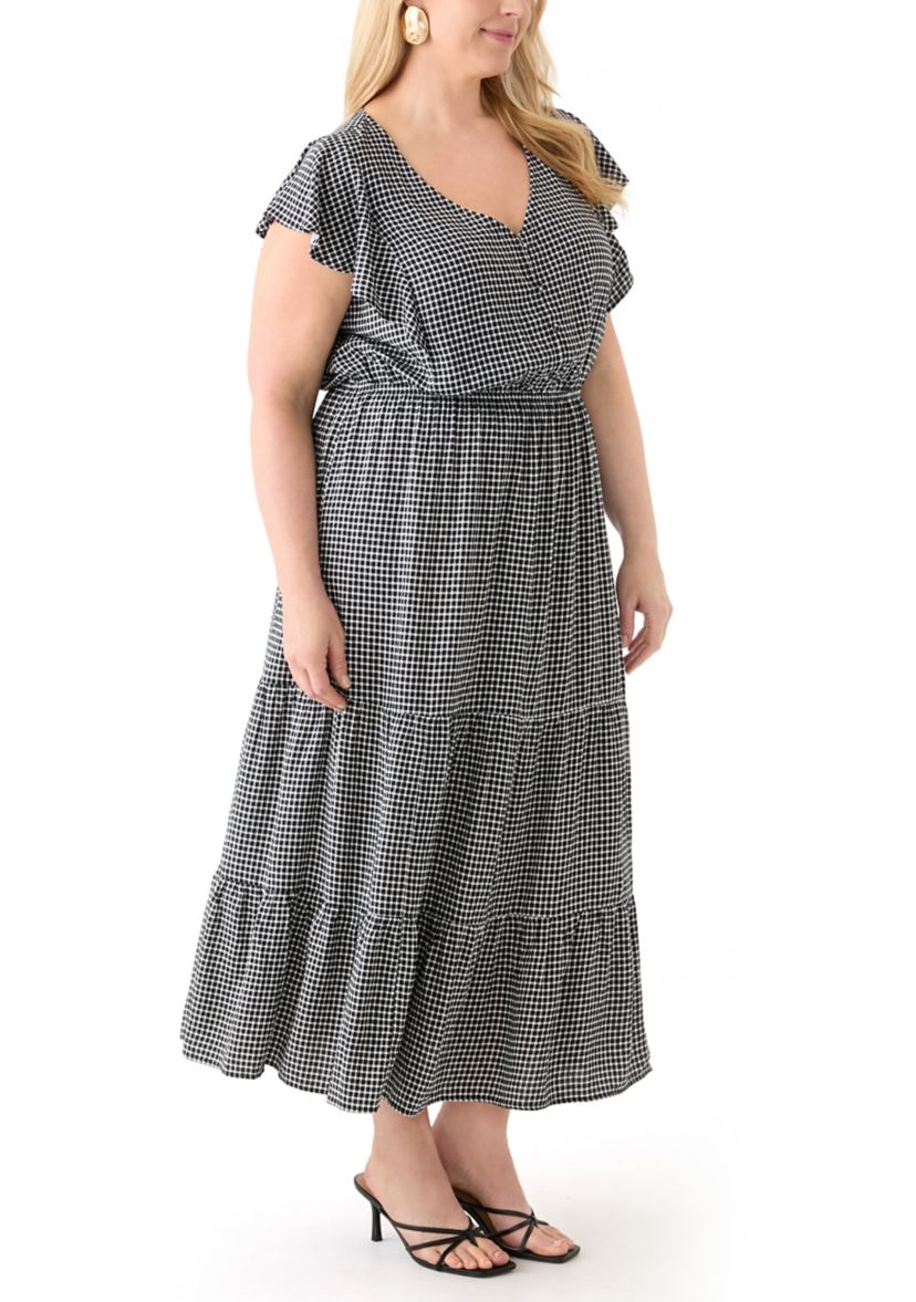 Plus Size Flutter Sleeve Printed Midi Dress