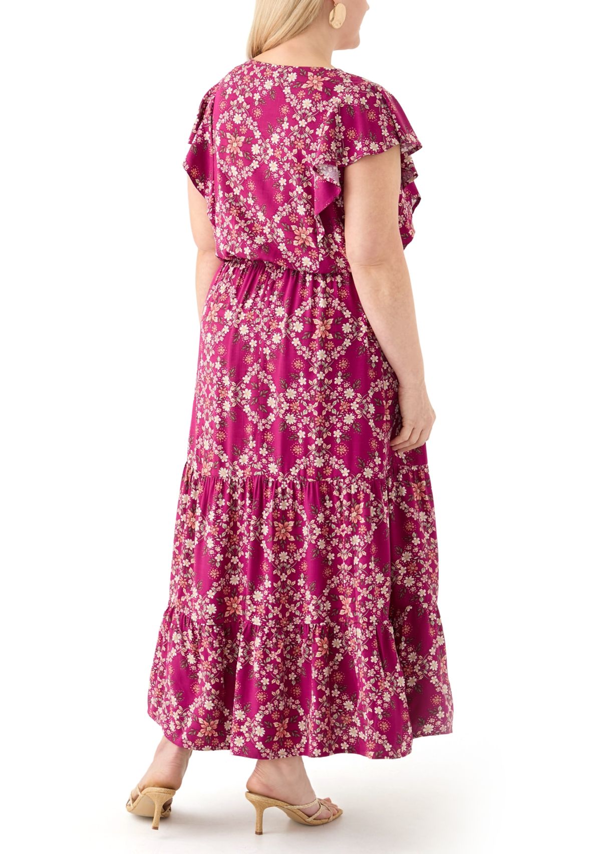   Plus Size Flutter Sleeve Printed Midi Dress 