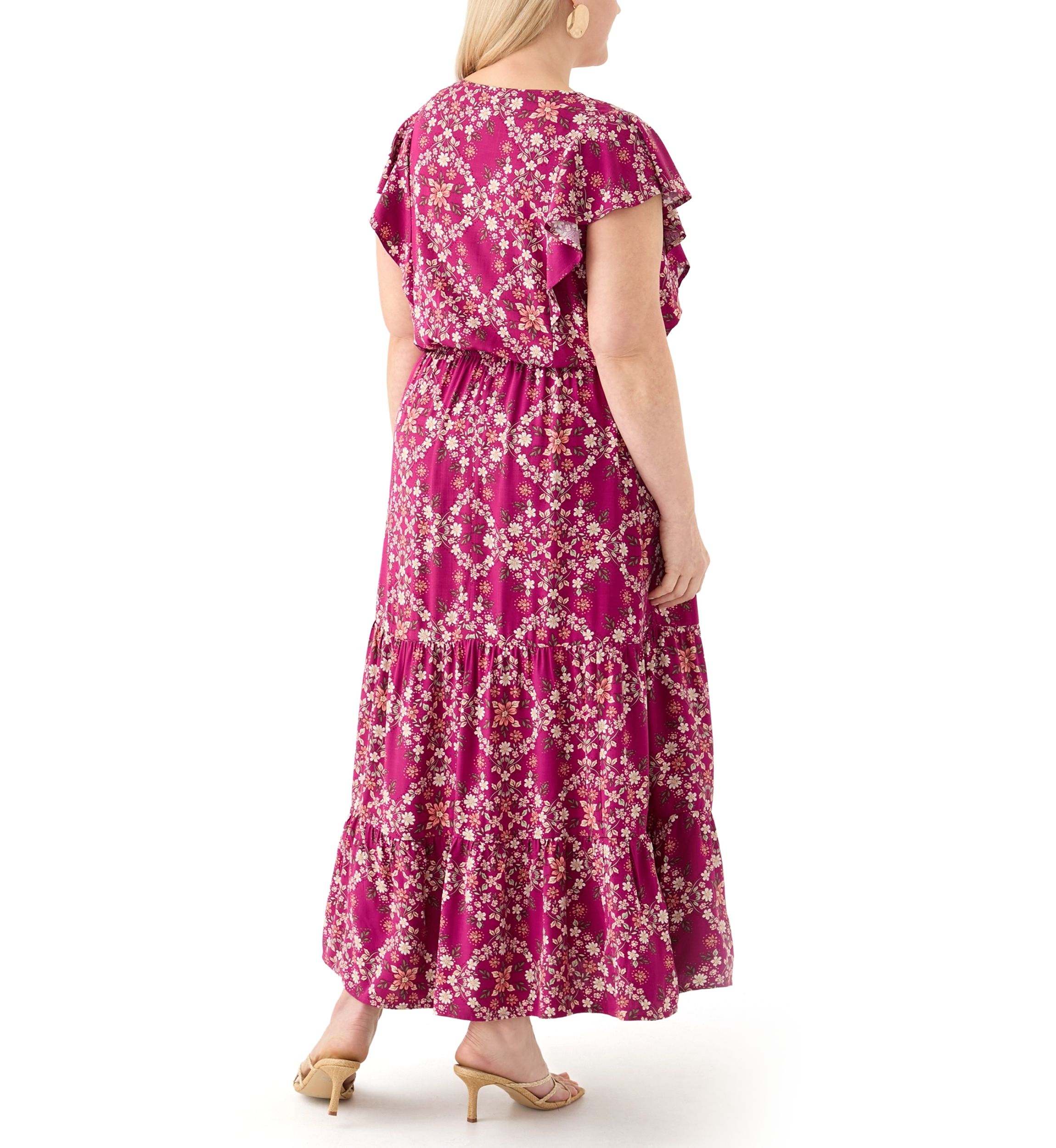   Plus Size Flutter Sleeve Printed Midi Dress 