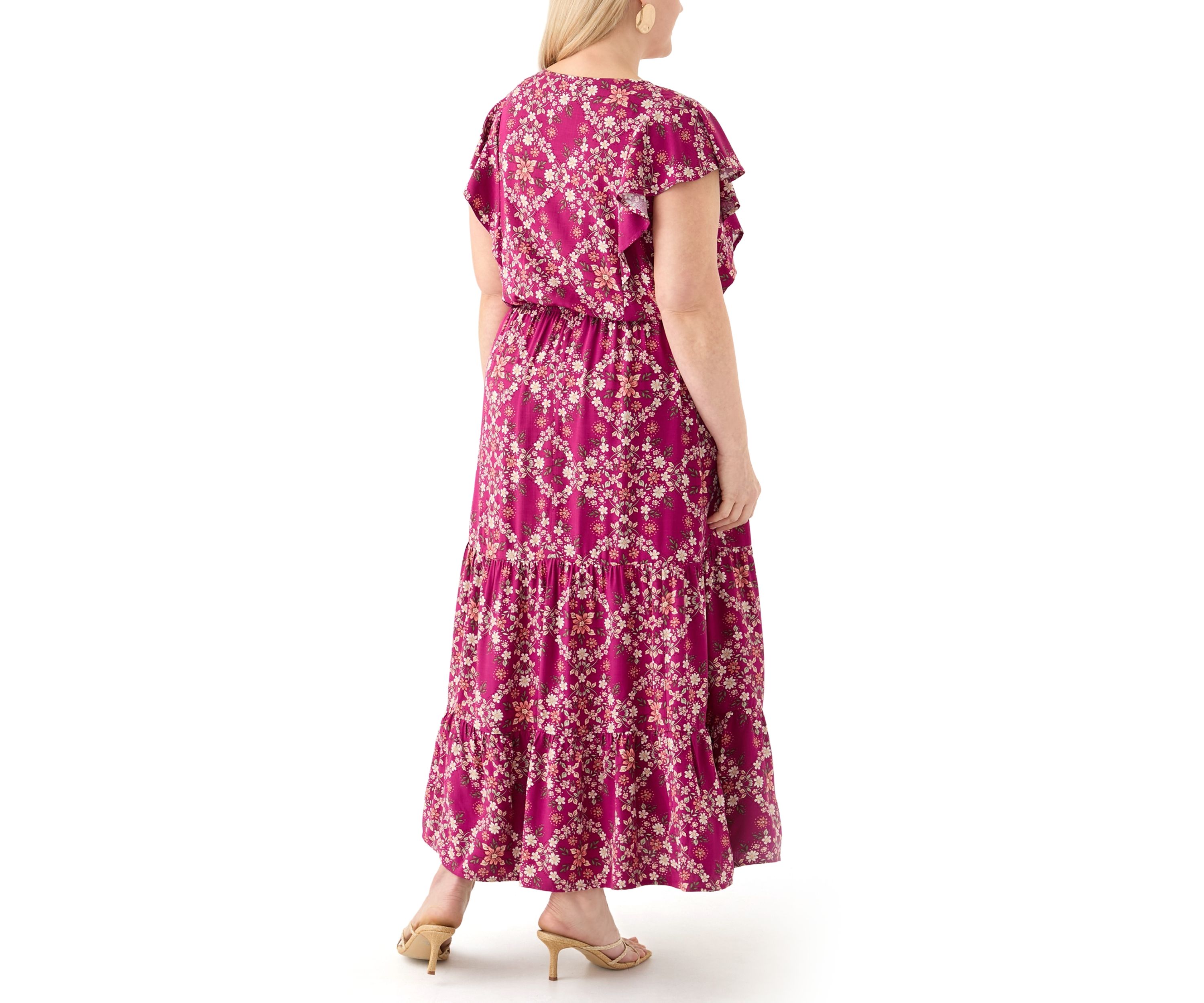   Plus Size Flutter Sleeve Printed Midi Dress 