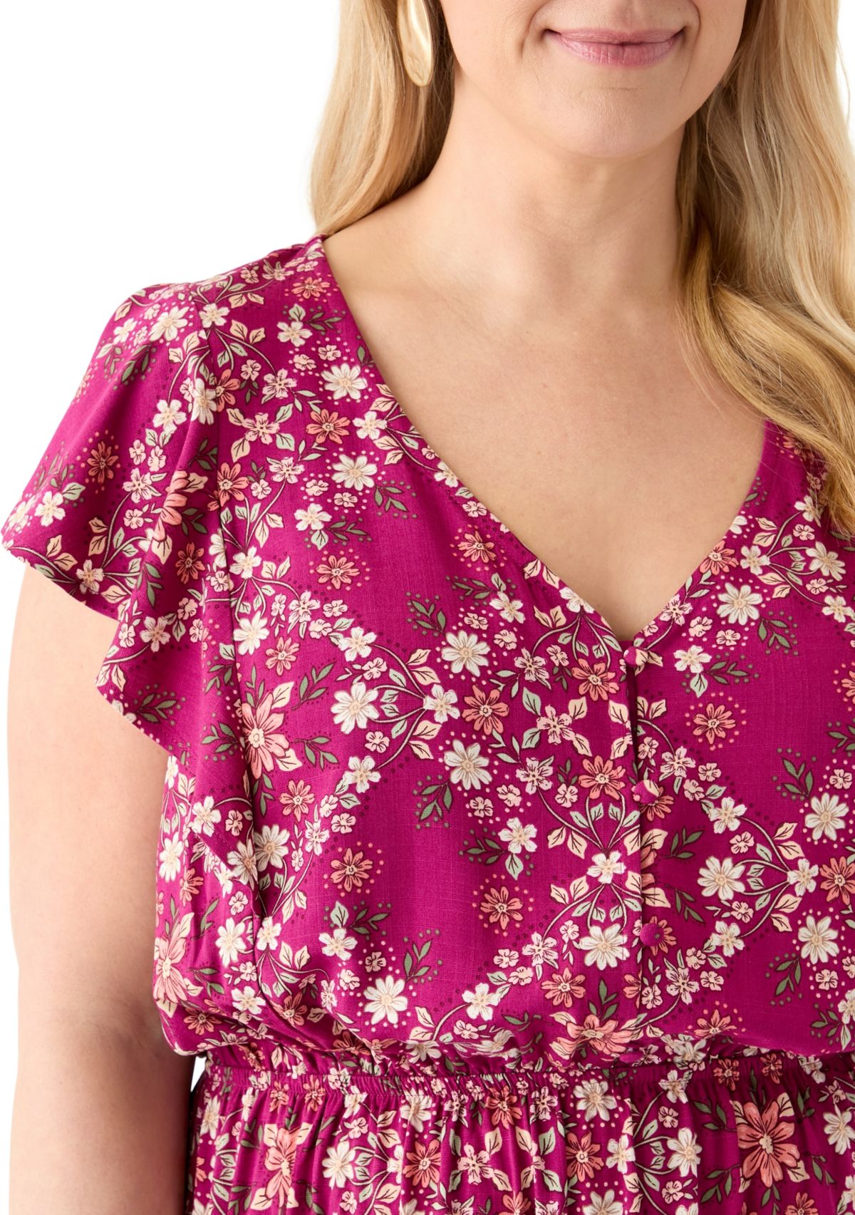   Plus Size Flutter Sleeve Printed Midi Dress 