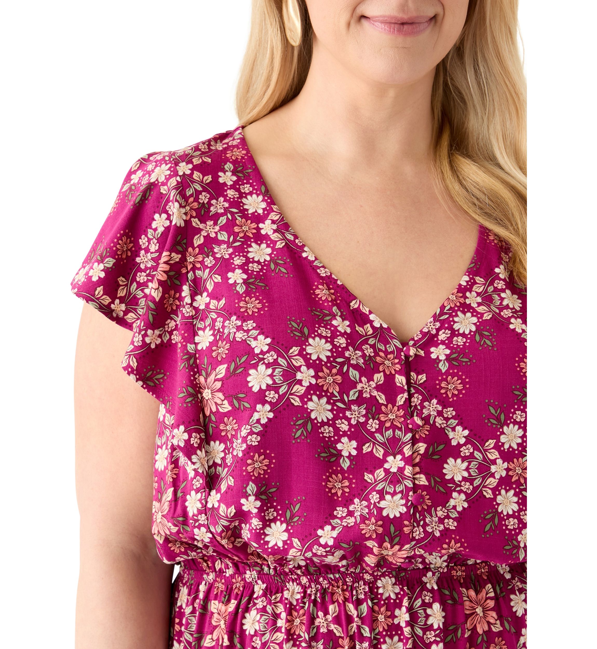   Plus Size Flutter Sleeve Printed Midi Dress 