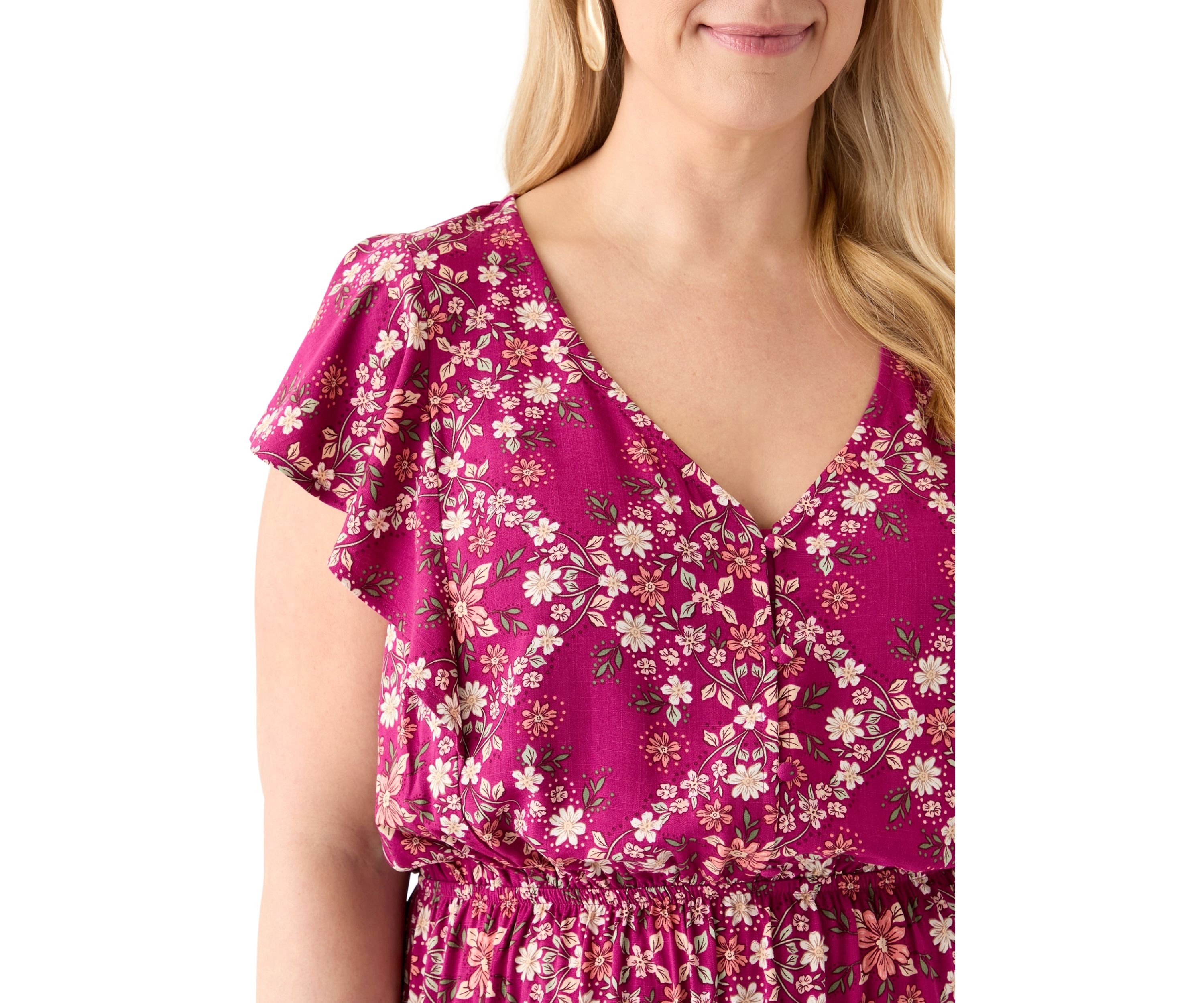   Plus Size Flutter Sleeve Printed Midi Dress 