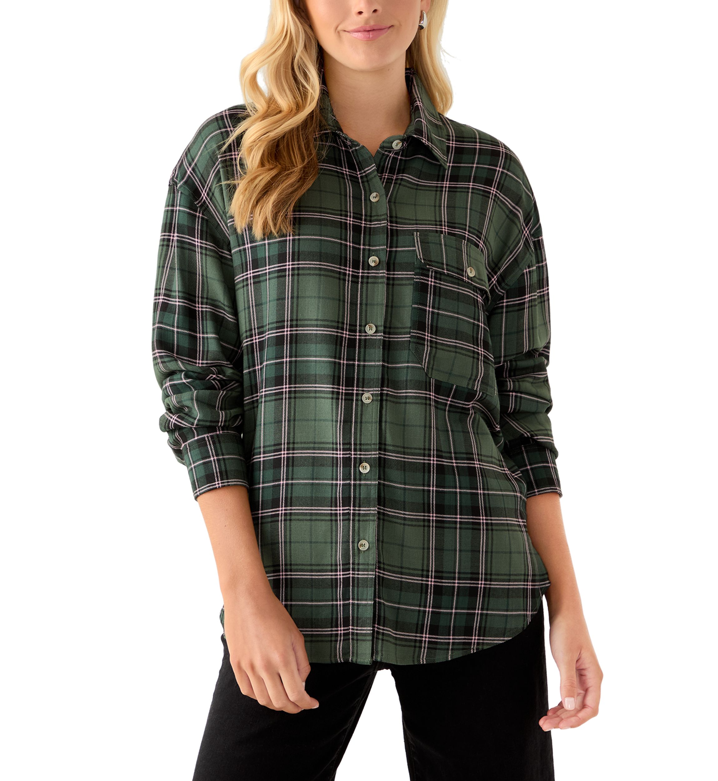 Womens Woven Button Down Shirt with Front Pocket