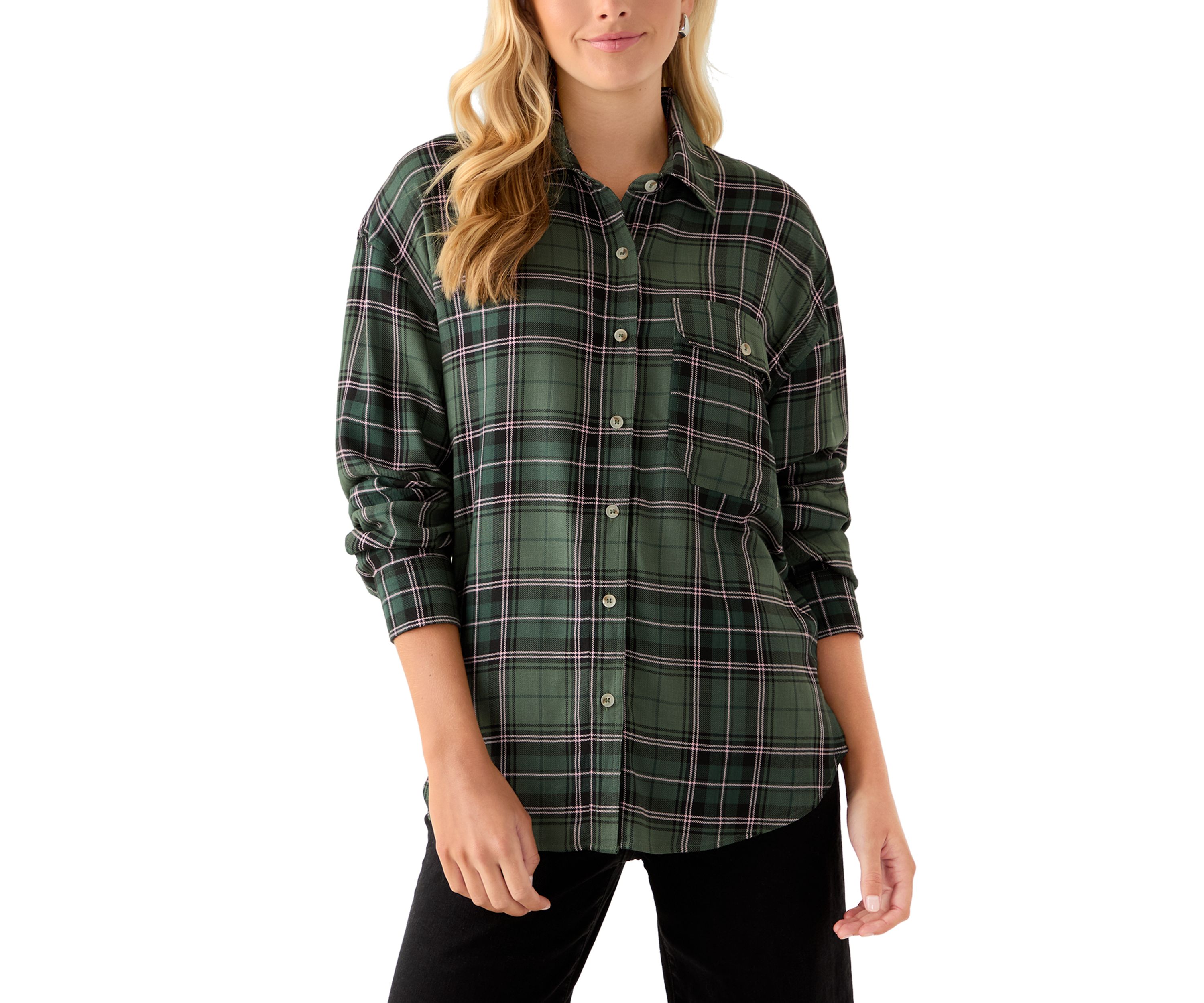Womens Woven Button Down Shirt with Front Pocket