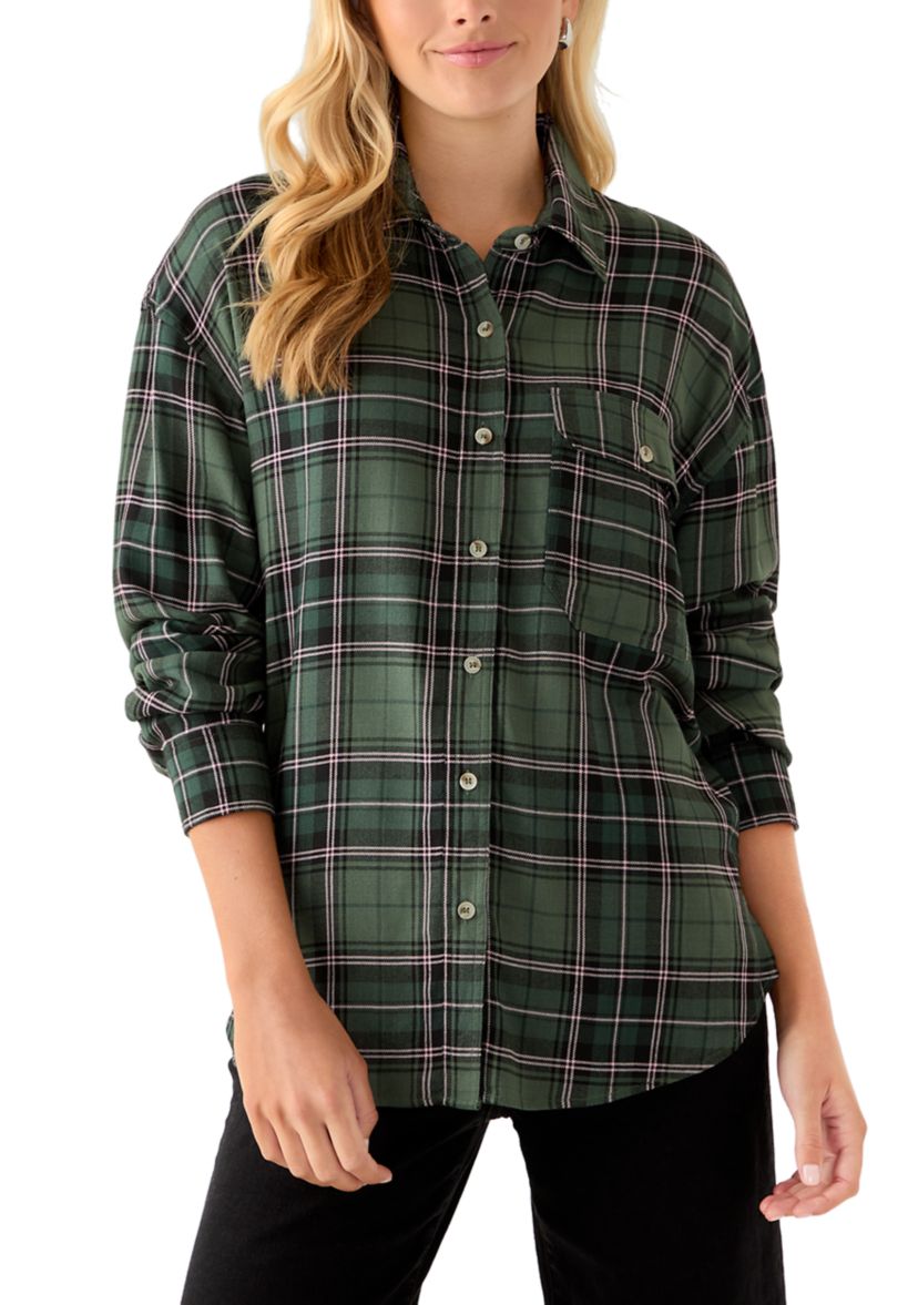 Womens Woven Button Down Shirt with Front Pocket