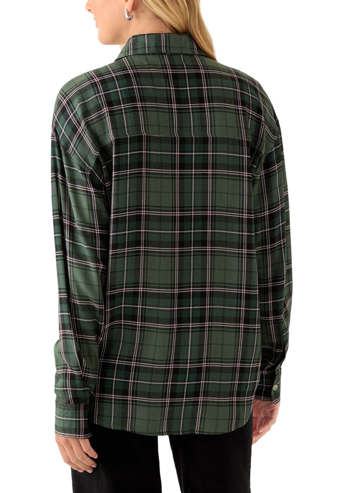 Womens Woven Button Down Shirt with Front Pocket