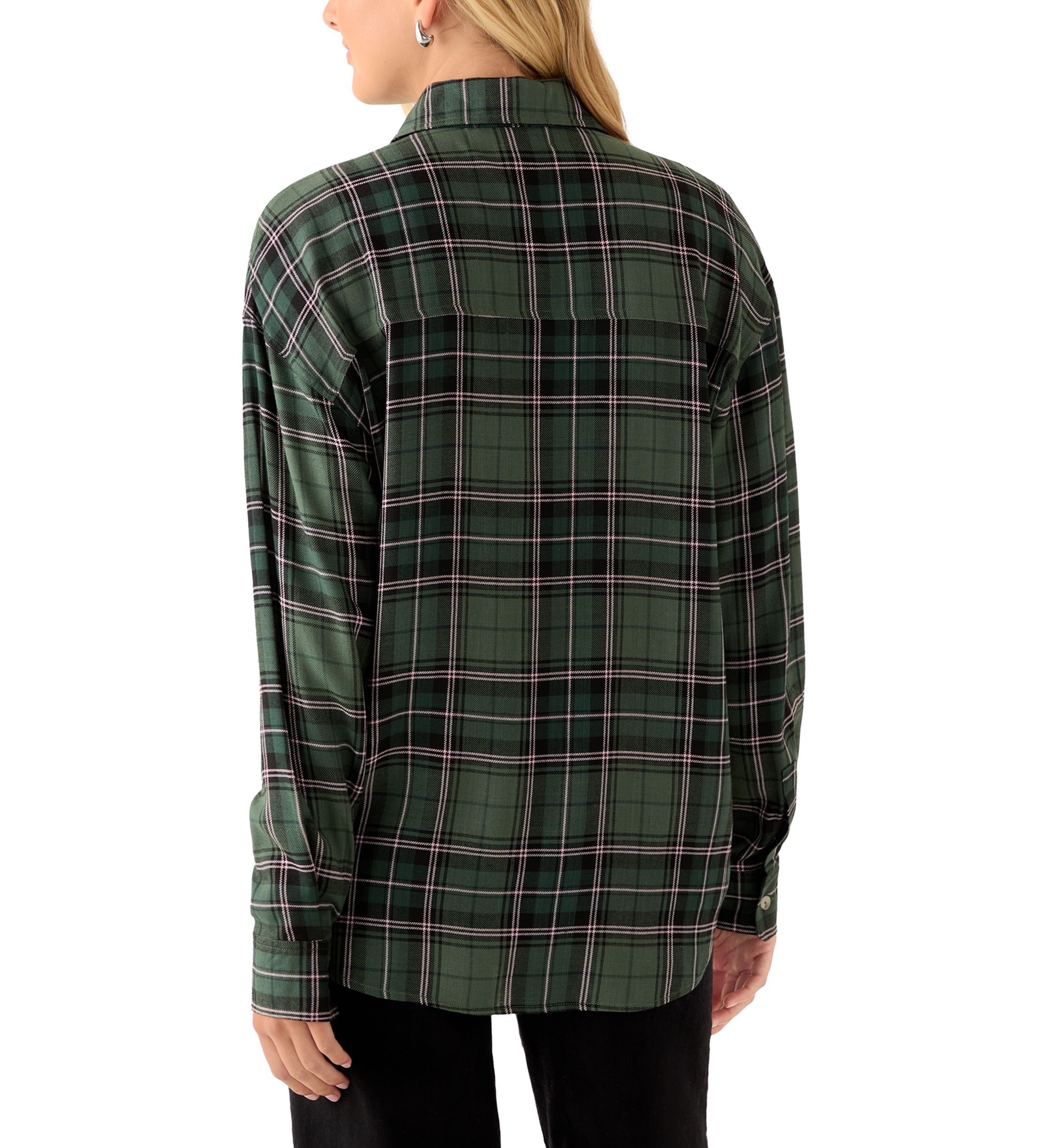 Womens Woven Button Down Shirt with Front Pocket