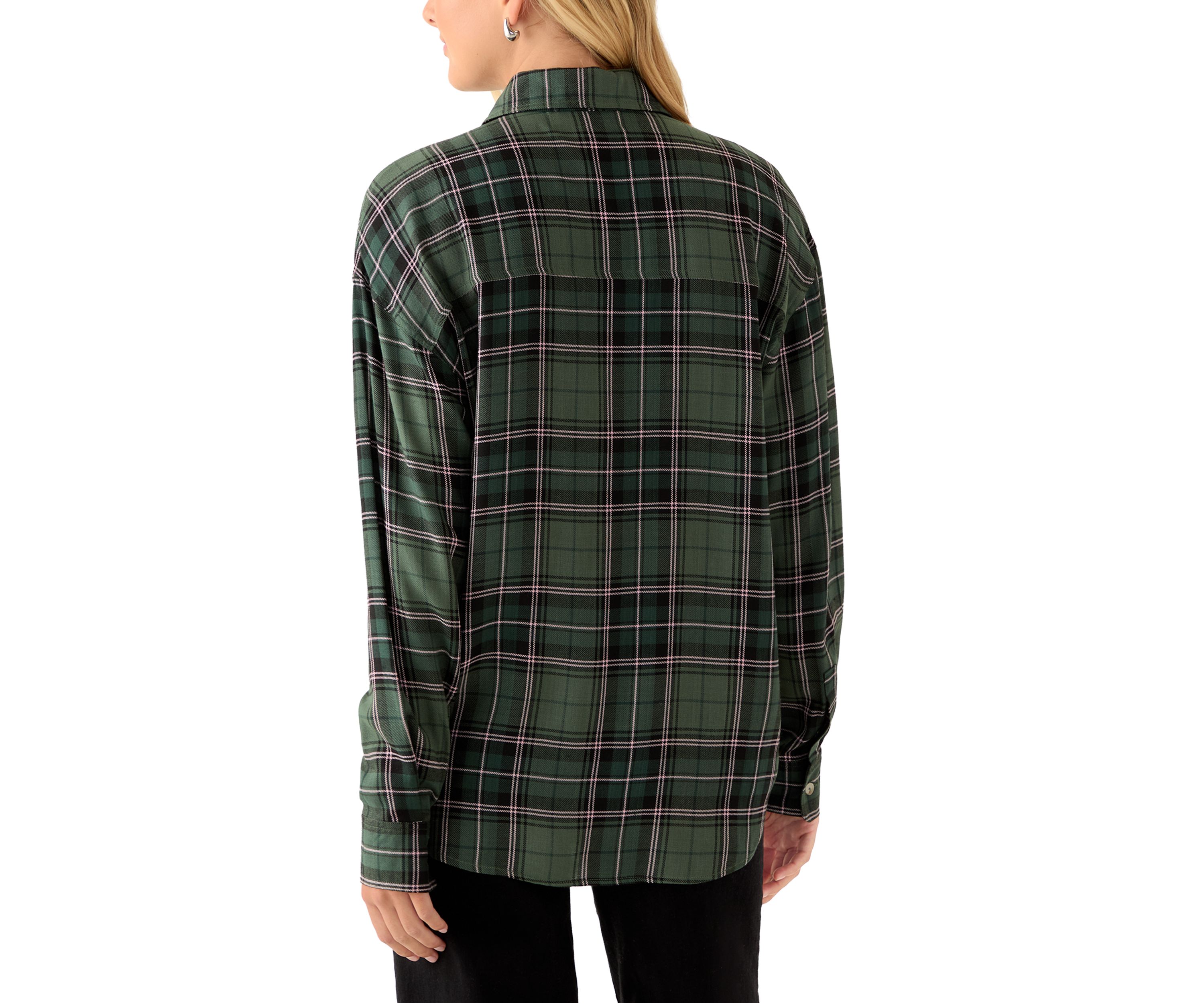 Womens Woven Button Down Shirt with Front Pocket