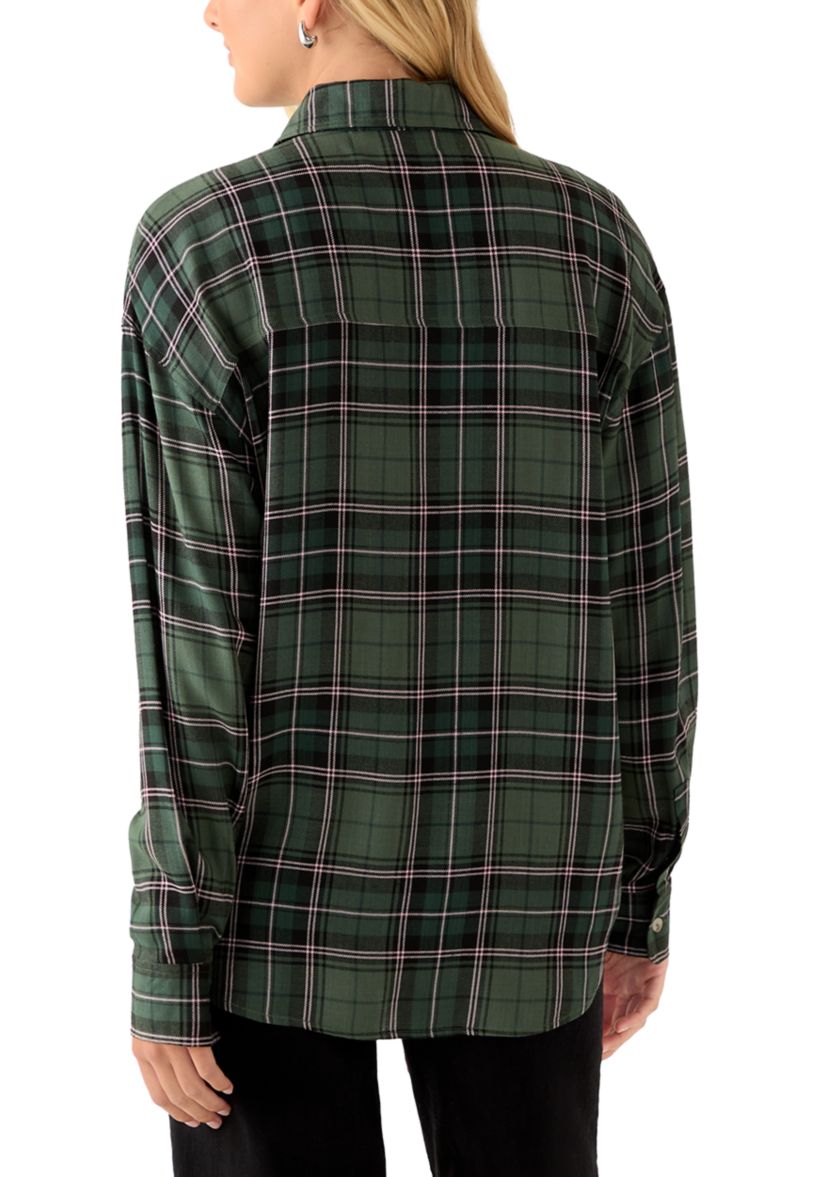 Womens Woven Button Down Shirt with Front Pocket