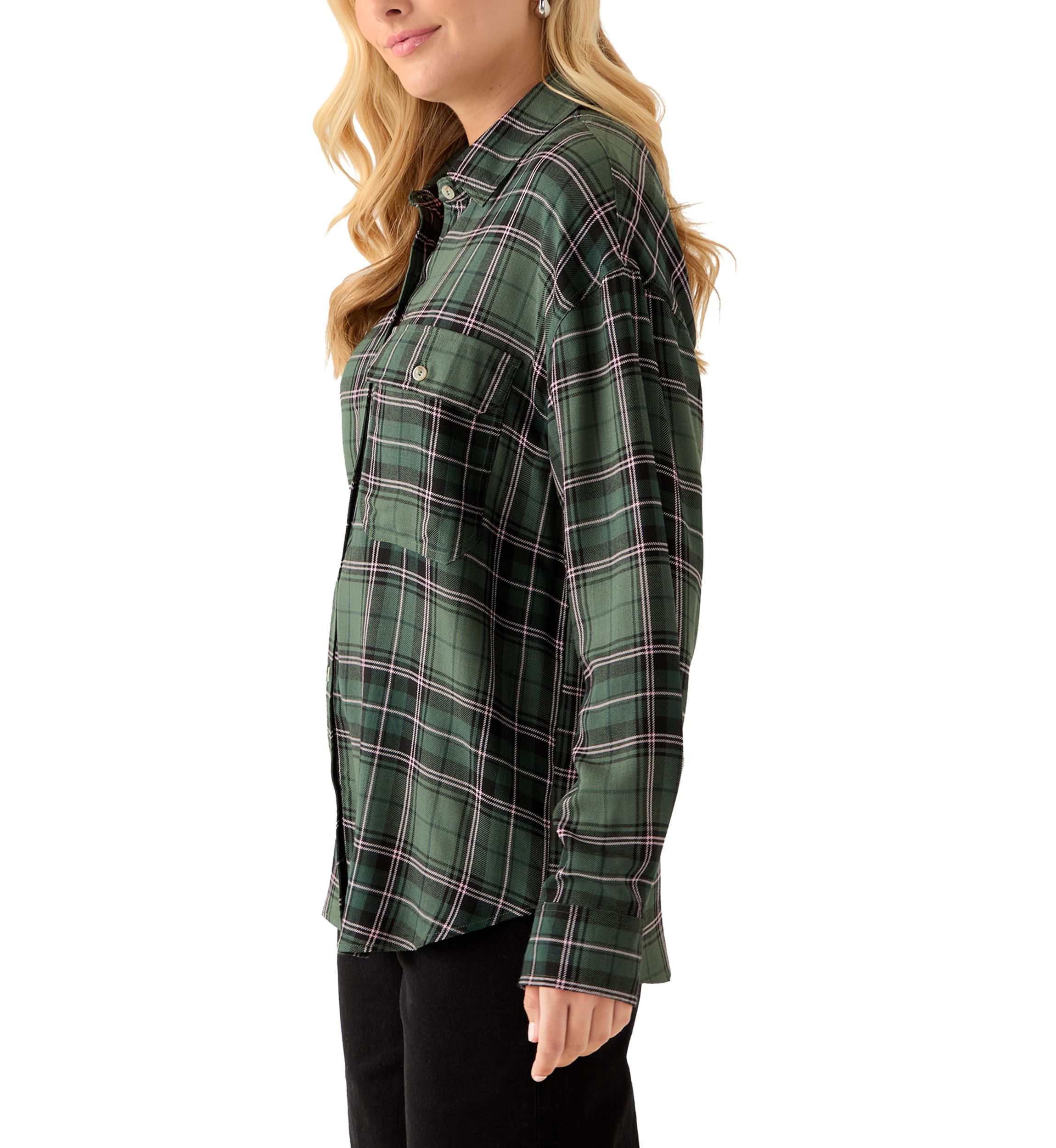 Womens Woven Button Down Shirt with Front Pocket