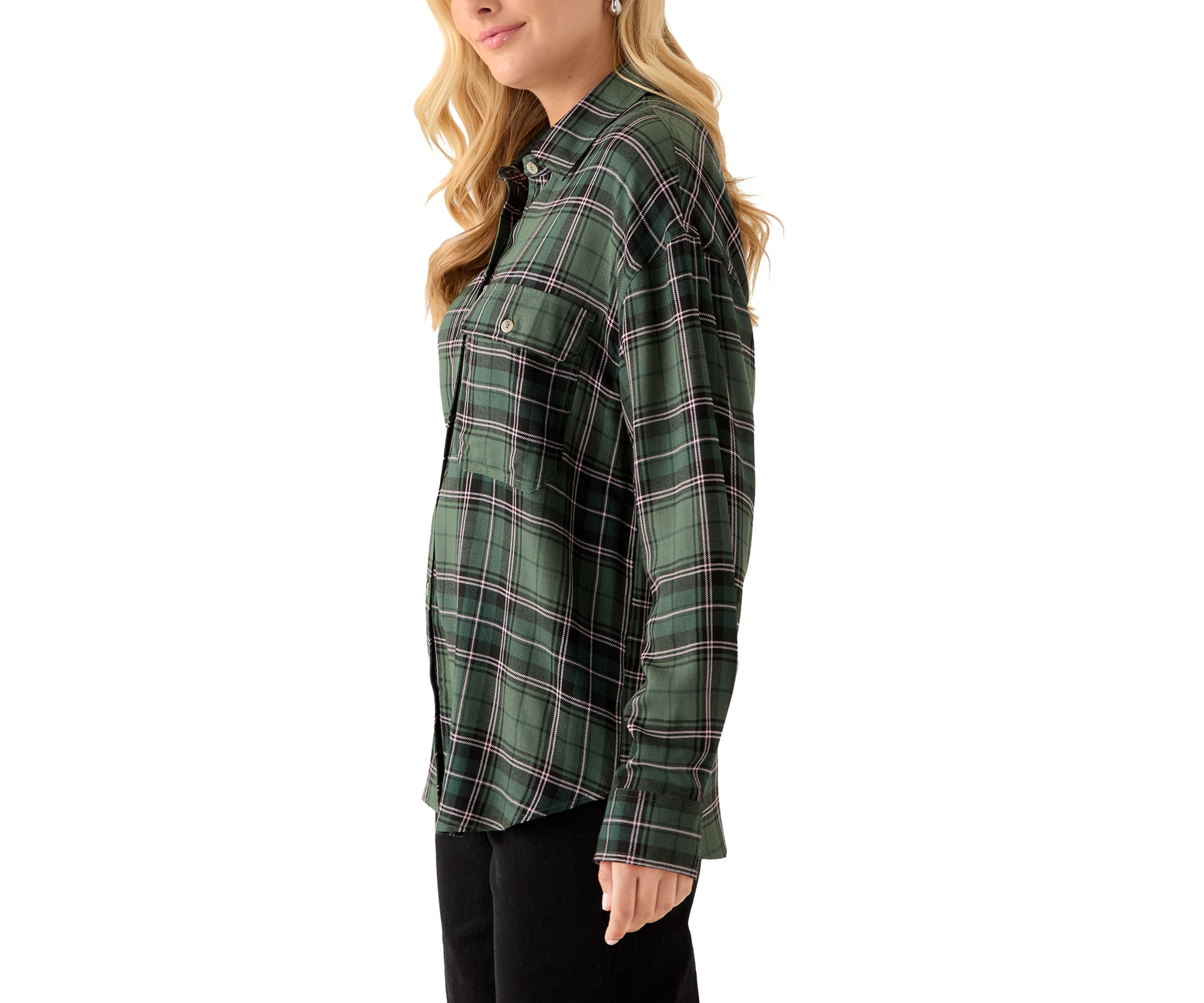 Womens Woven Button Down Shirt with Front Pocket